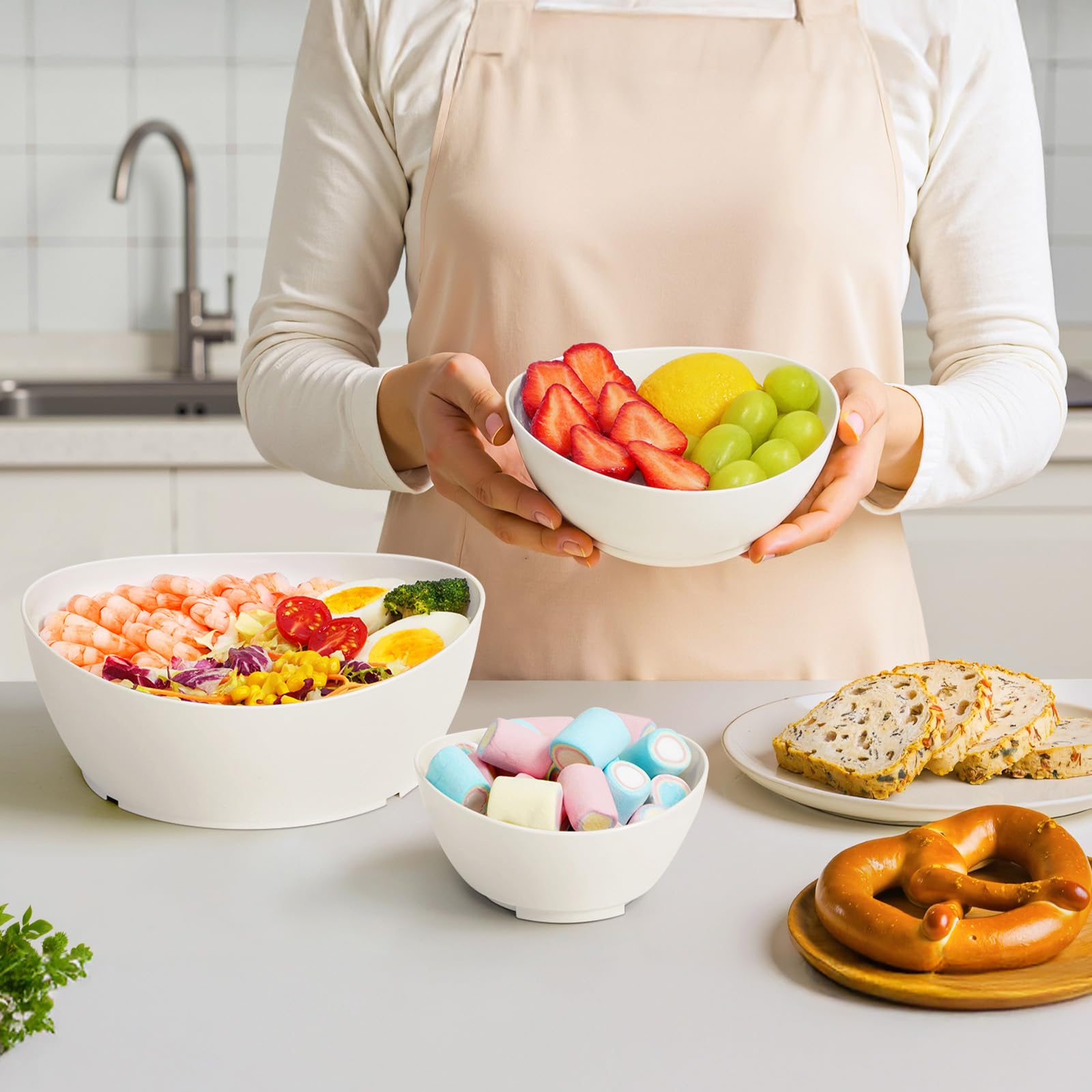 Lifewit Alzata a 3 piani con ciotole in plastica, 3 ripiani, con ripiano in metallo dorato, accessori per feste, buffet, ciotola da portata riutilizzabile per antipasti, frutta, snack