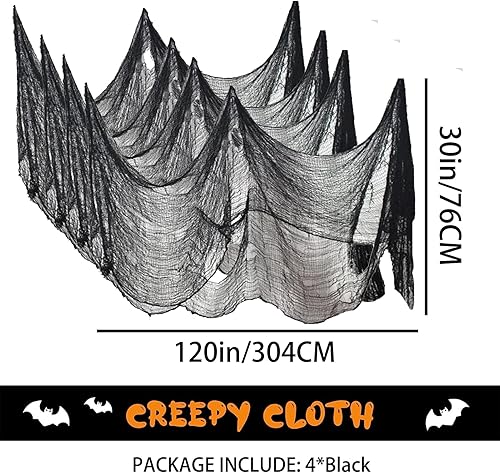 Miniatura 2 de Paquete de 4 paños espeluznantes de Halloween, tela espeluznante de gasa espeluznante, 30 x 120 pulgadas, tela espeluznante, decoración para casas