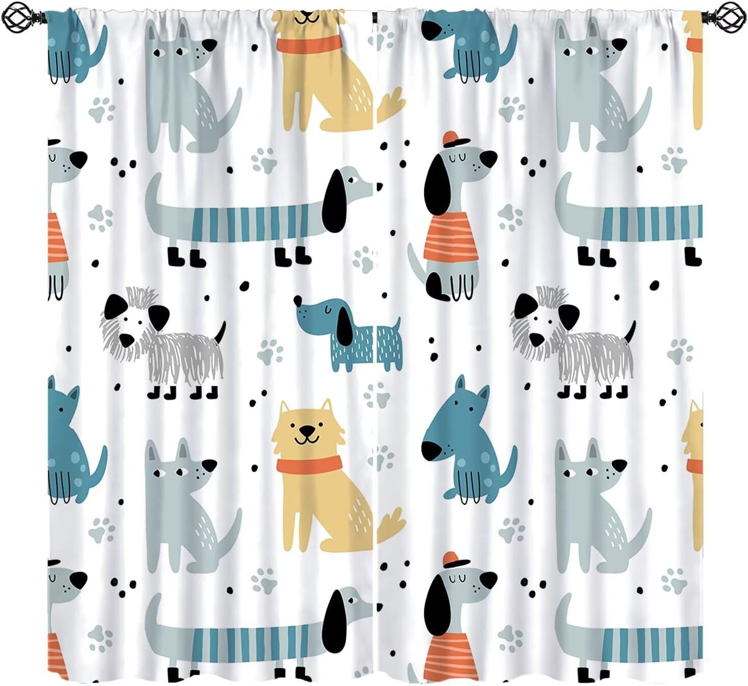 Kids Cute Dog Curtains, Funny Cartoon Dog Bones Window Treatments Childish Puppy Pets Drapes for Girls Boys Children Baby Nursery Bedroom Living Room W84xL84in