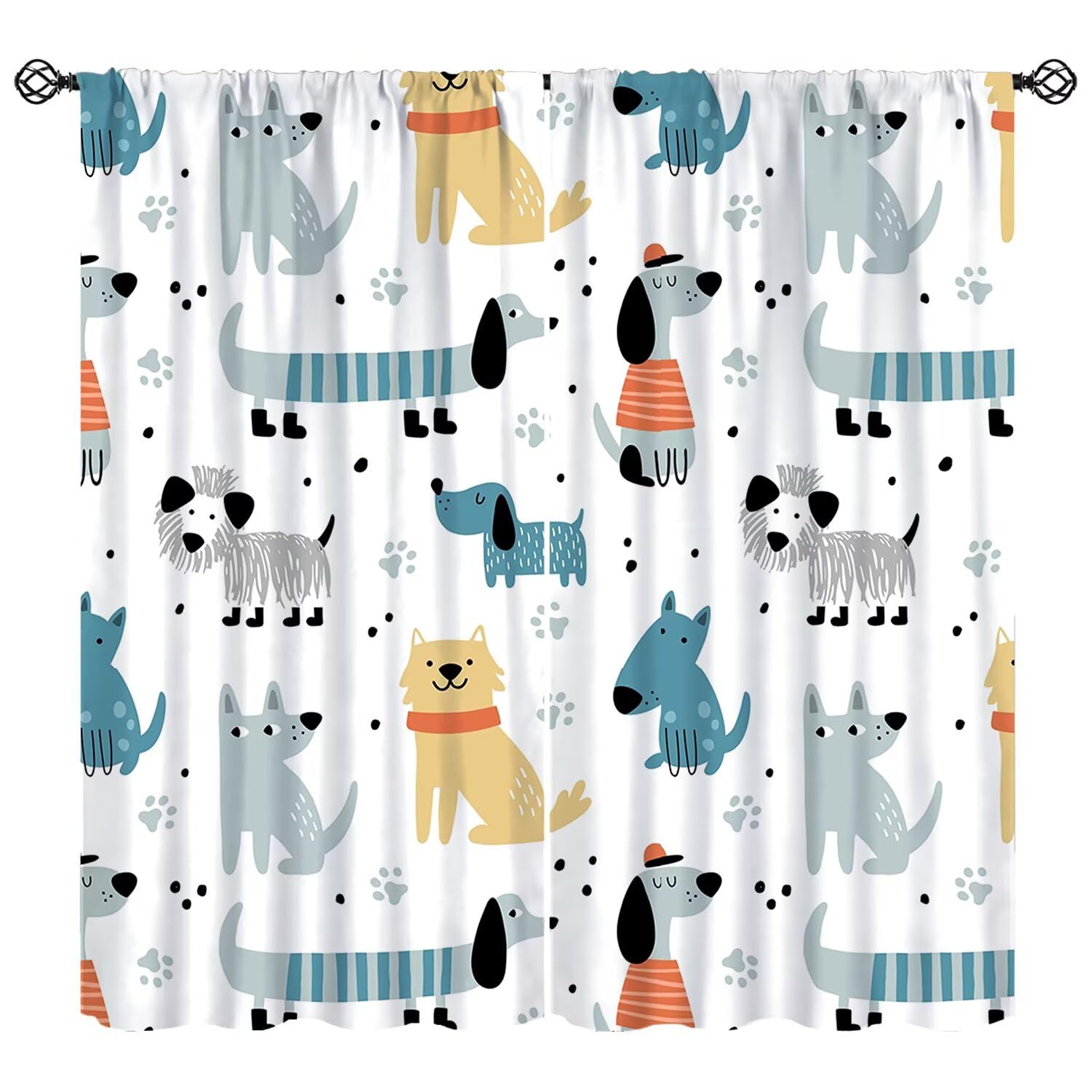 Moderw Kids Cute Dog Curtains, Funny Cartoon Dog Bones Window Treatments Childish Puppy Pets Drapes for Girls Boys Children Baby Nursery Bedroom Living Room W55xL63in