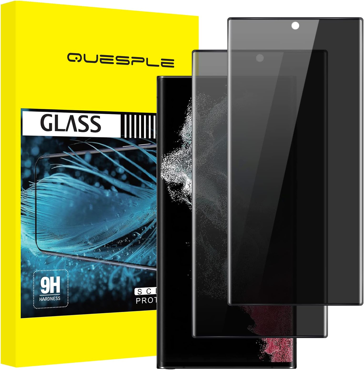 Galaxy S22 Ultra Privacy Screen Protector, QUESPLE 2 Pack Shatterproof Premium Tempered Glass Film for Samsung Galaxy S22 Ultra Privacy Screen Protector/ 3D Curved/Easy Installation[Does not support fingerprints]