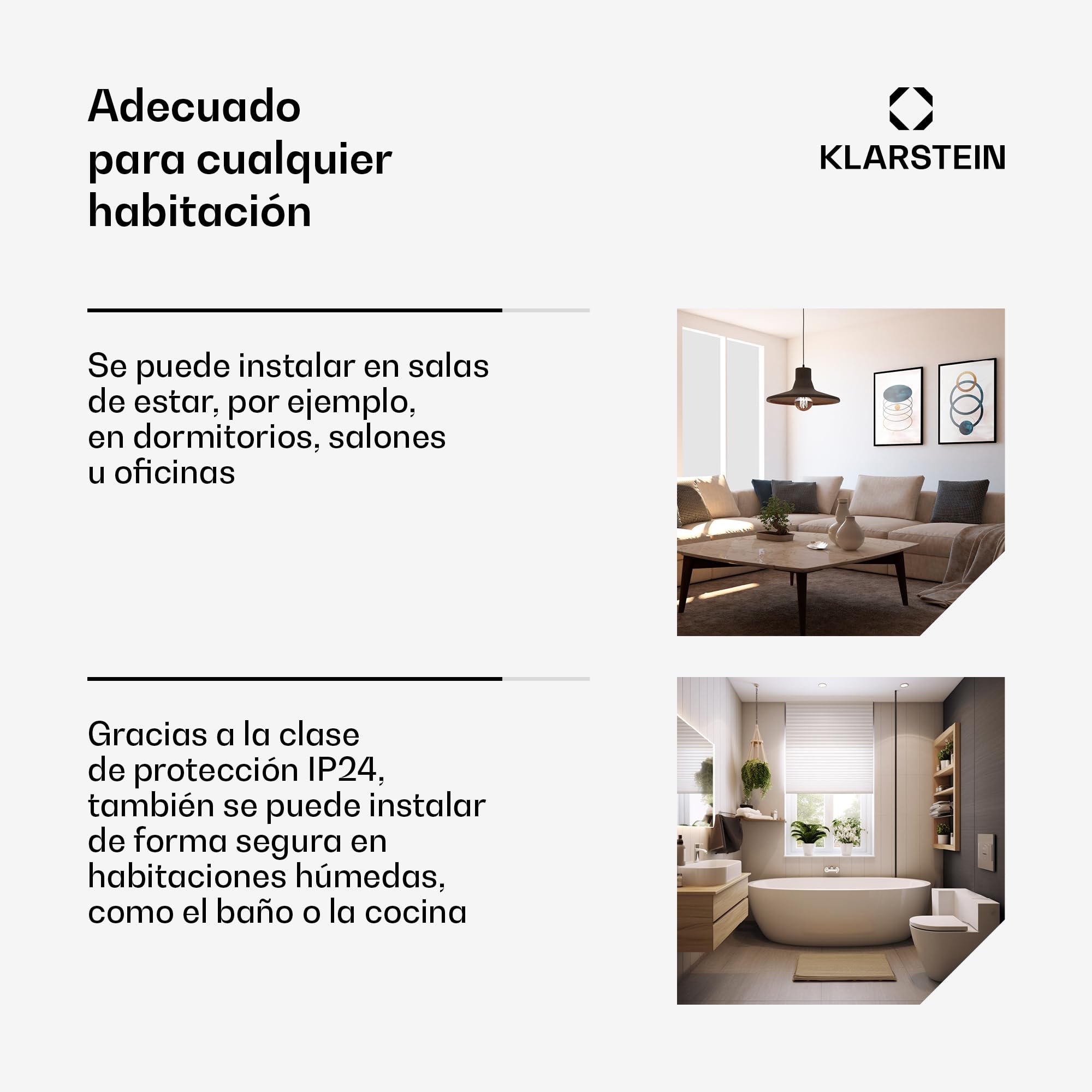 Klarstein Radiadores Bajo Consumo Electricos para Casa, Estufa Electrica de 2000W, Patas de Aluminio, Radiador Electrico Silencioso, Detección Ventanas Abiertas, Estufas Panel para Pared y Termostato