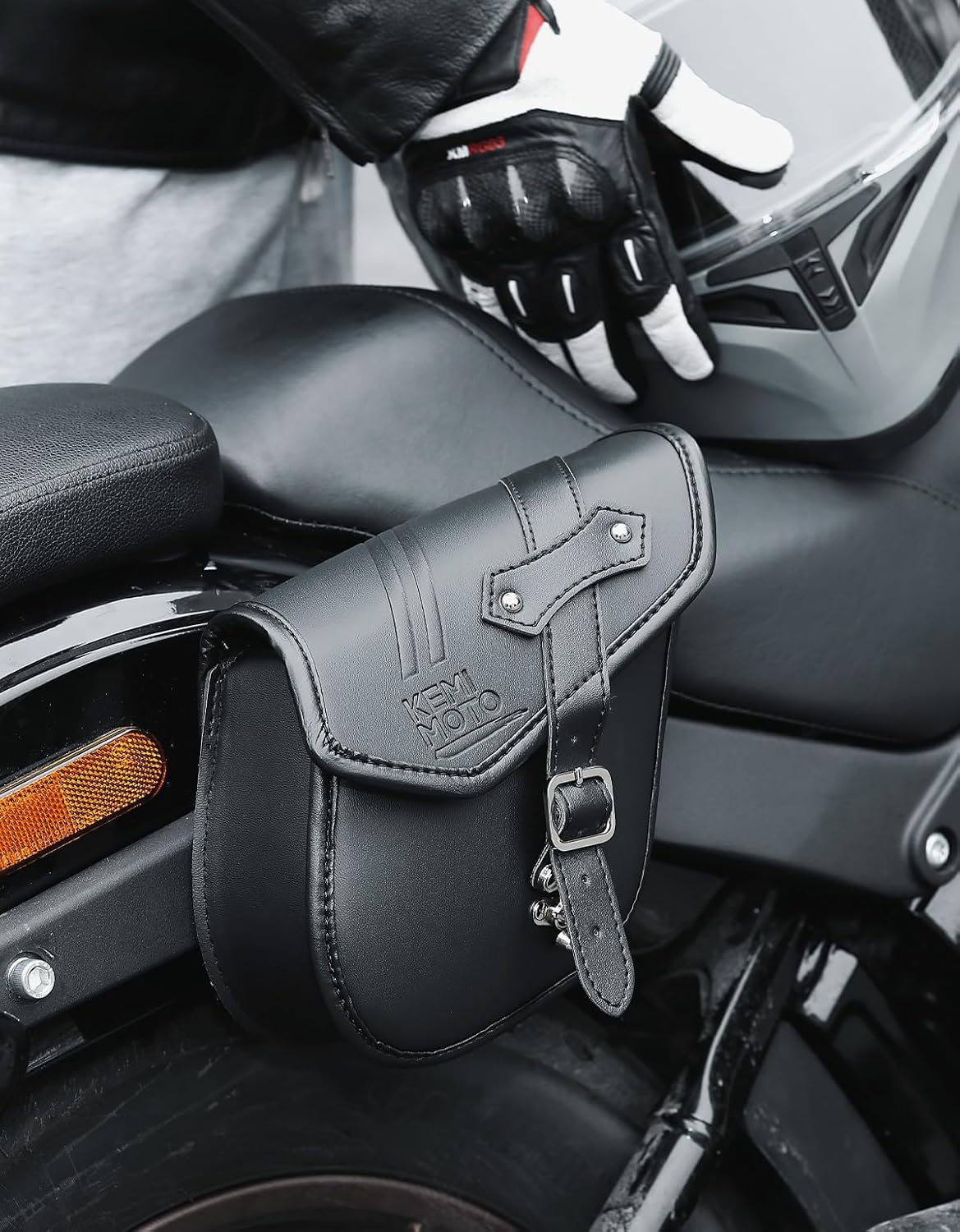 KEMIMOTO Mini Motorcycle Side Bag 2.5L Rhombus PU Leather Motorcycle Small Saddlebag Compatible with Cruiser Sportster 883 1200 Softail Vulcan Rebel - Image 7