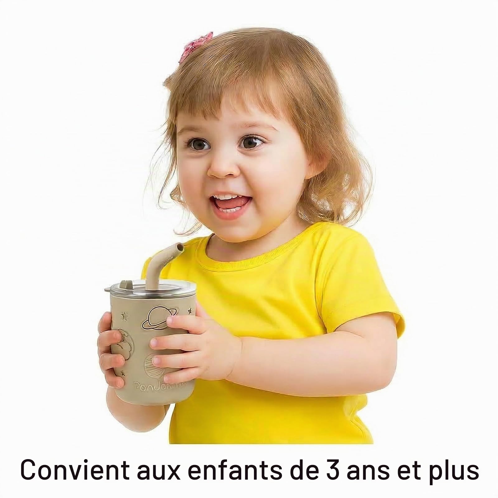 PandaEar Lot De 2 Gobelets Bébé En Acier Inoxydable Avec Couvercles Et Manchons En Silicone | 260 Ml Gobelets Anti-Fuite Avec Paille De Dentition Pour Bébés Et Enfants (Beige & Kaki)