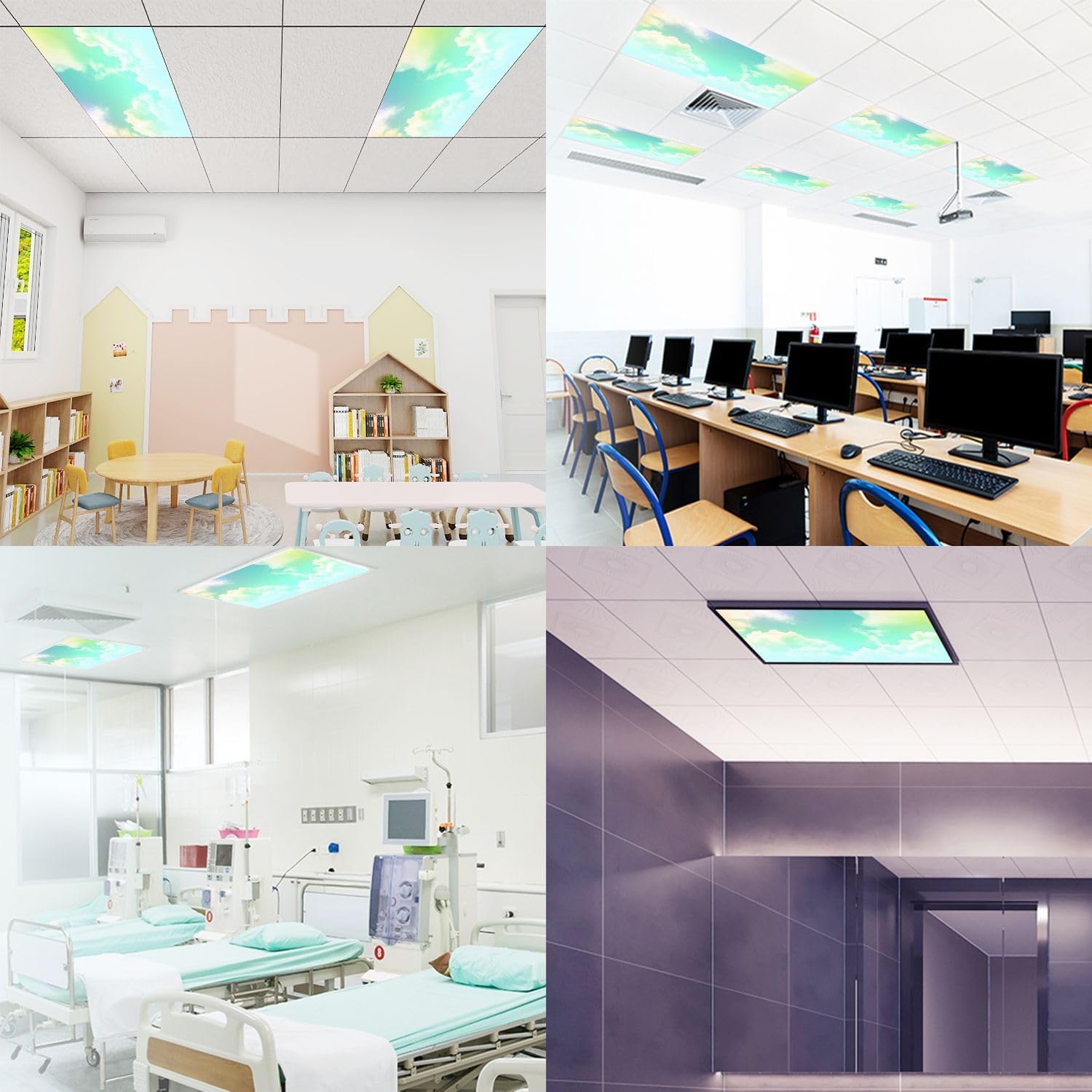Fluorescent Light Covers for Ceiling Lights Fantasy Cloudy Sky Pastel Color Easy to Install Magnetic Light Filter for Classroom Office Hospitals School Home Decor