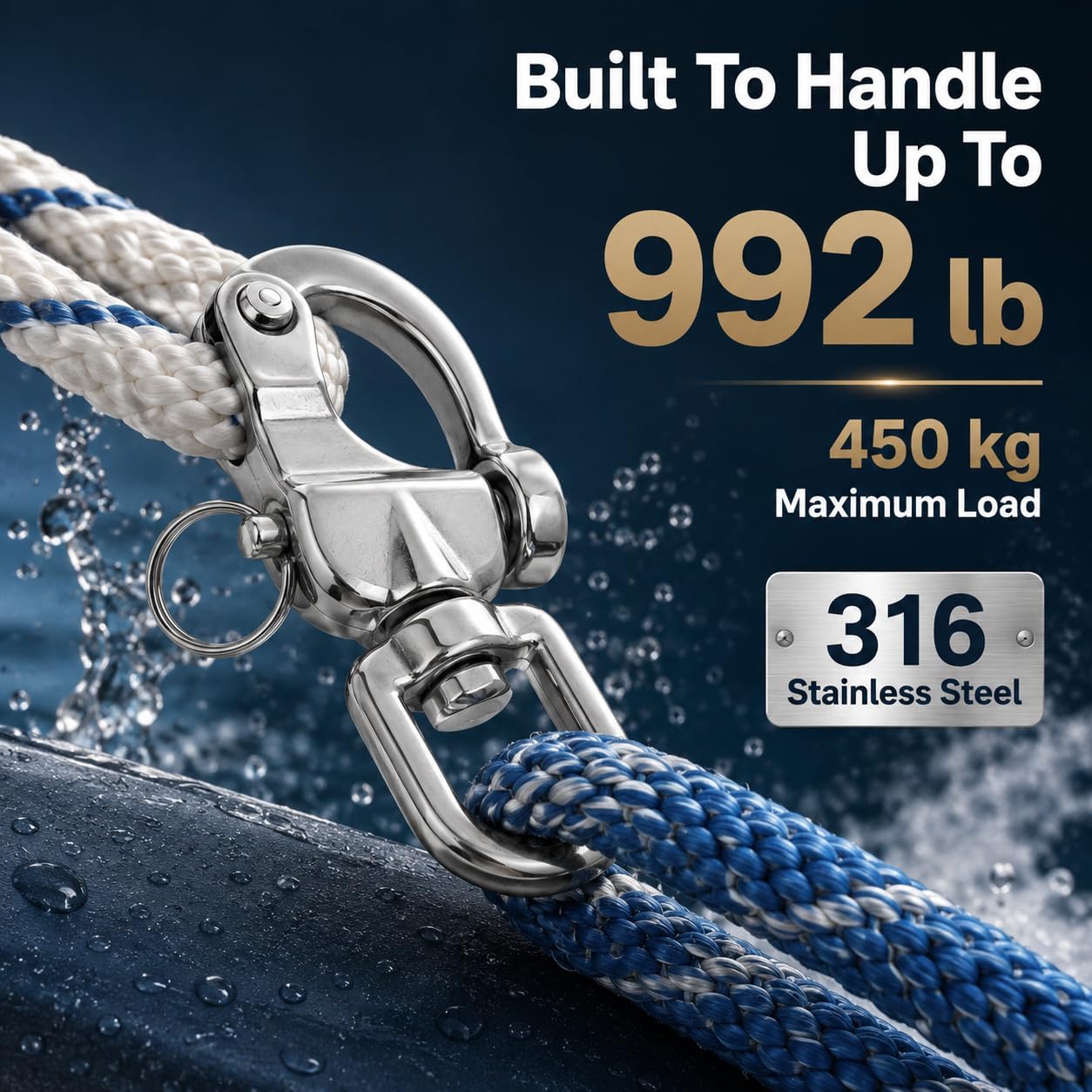 Varku 4Pcs 316 Stainless Steel Swivel Eye Snap Shackle, 2.8 in / 70 mm Quick Release Circle Rotating Spring Shackle, 992 lbs / 450 kg Capacity, Marine Hardware Rigging