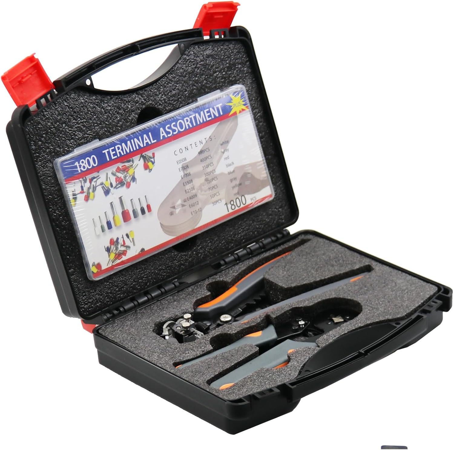 Wire Stripper and Crimping Tool, Automatic wire stripper for AWG10-24 (0.2-6mm2) coils, Self-Adjustable Ratchet Wire Ferrule Plier (6-4A) for AWG23-7 (0.25-10mm²) Terminals and 1800PCS Wire Terminals