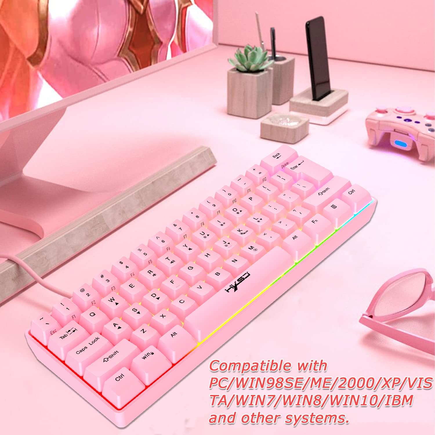 KUIYN V700 keyboard connected to a computer setup, illustrating its compatibility with various systems.