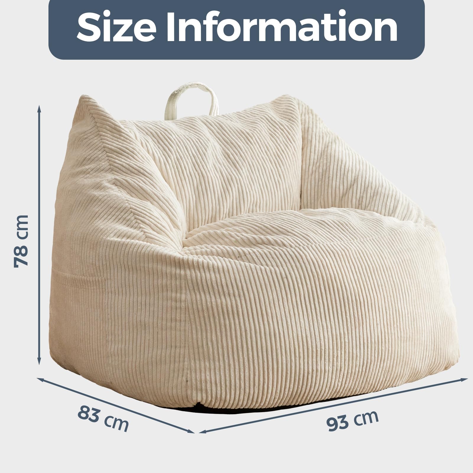 MAXYOYO Pouf poire géant en velours côtelé pour adultes et adolescents avec rembourrage en mousse inclus, mobilier de salon (beige)