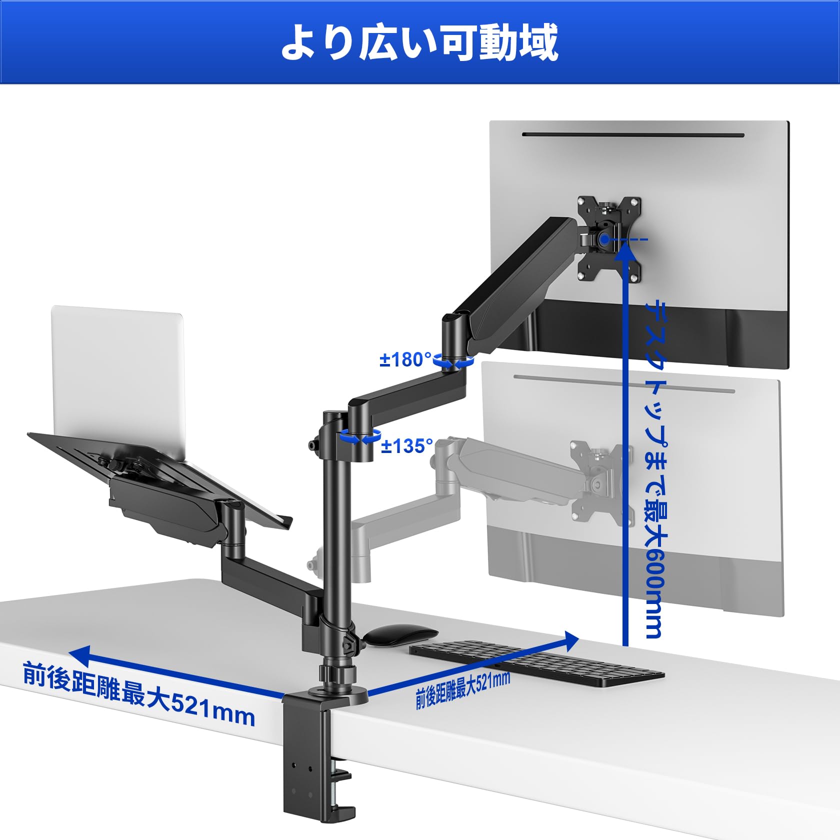 ☆デュアルノートパソコンアーム ガススプリング式 2画面 ノートPCスタンド Amazon.co.jp: METIYA デュアルノートパソコンアーム ガス