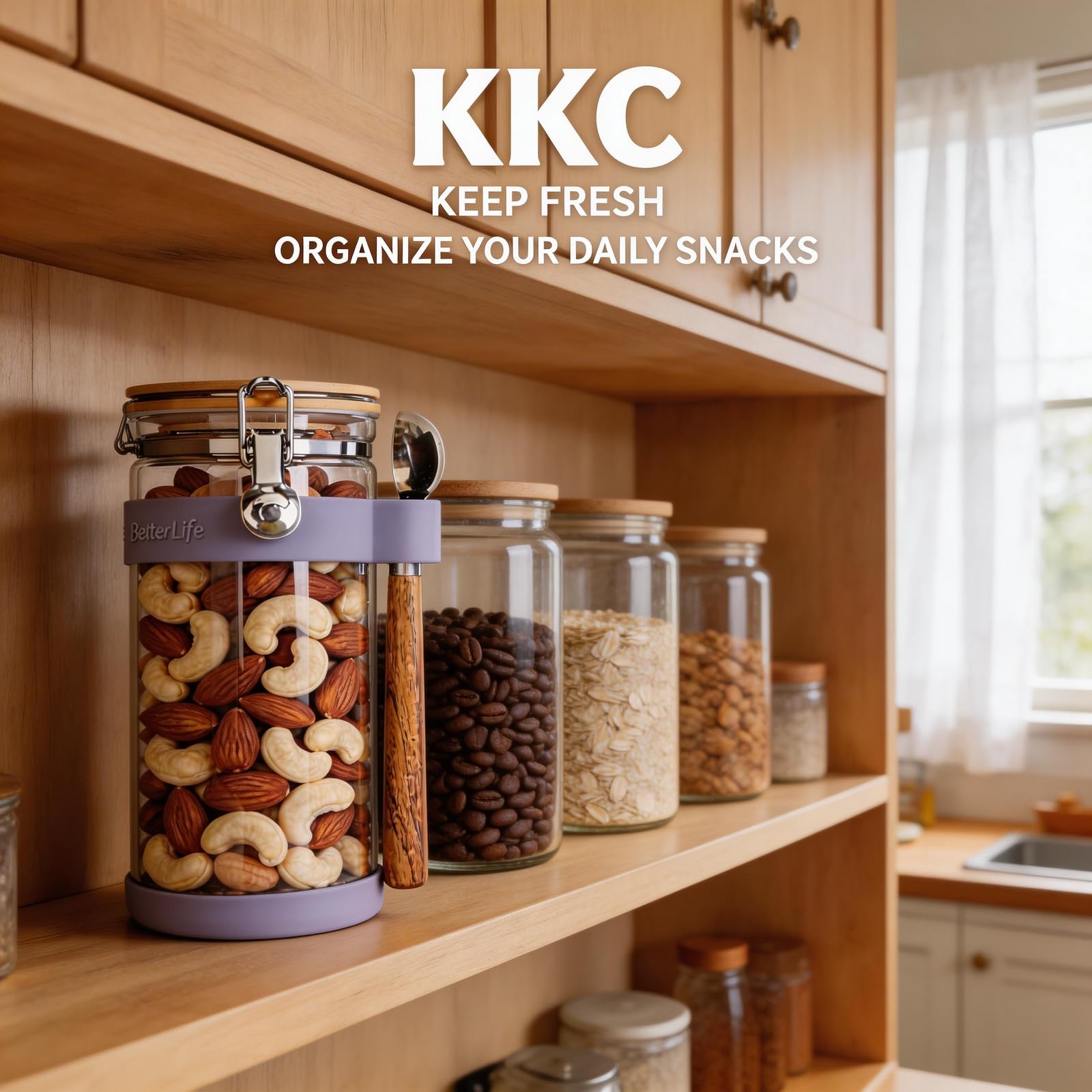 KKC Home Accents Kaffee-Vorratsdosen mit Bambus-Klemmdeckel, luftdichter Behälter für Zucker, Salz, Kaffeebohnen, losen Tee, Nüsse, Speisekammer-Organisation, 150 ml, Violett