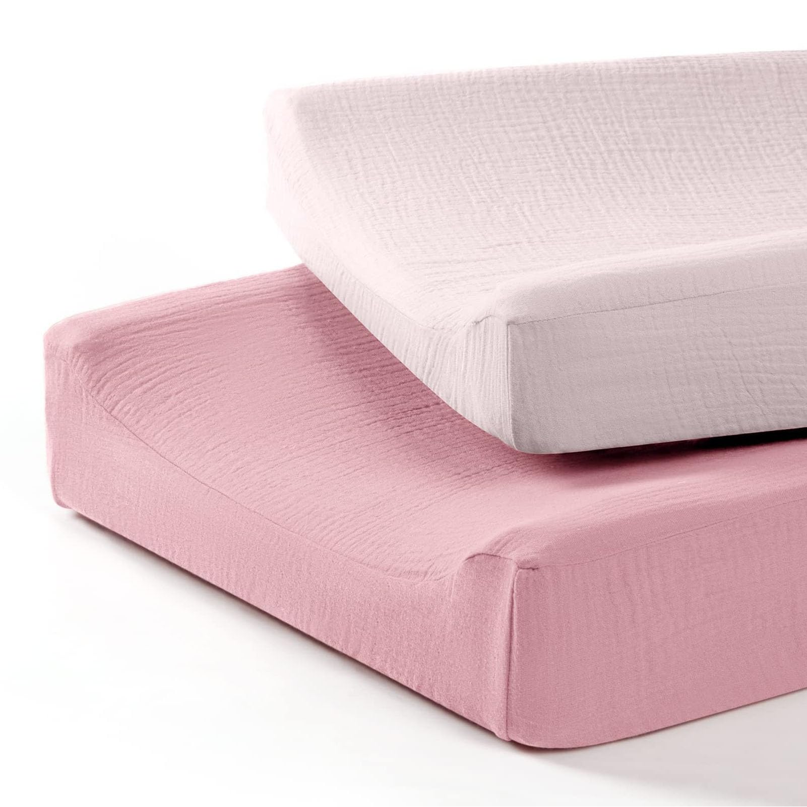 Housse de matelas à langer douce et respirante de couleur unie, 2 pièces (rose clair)