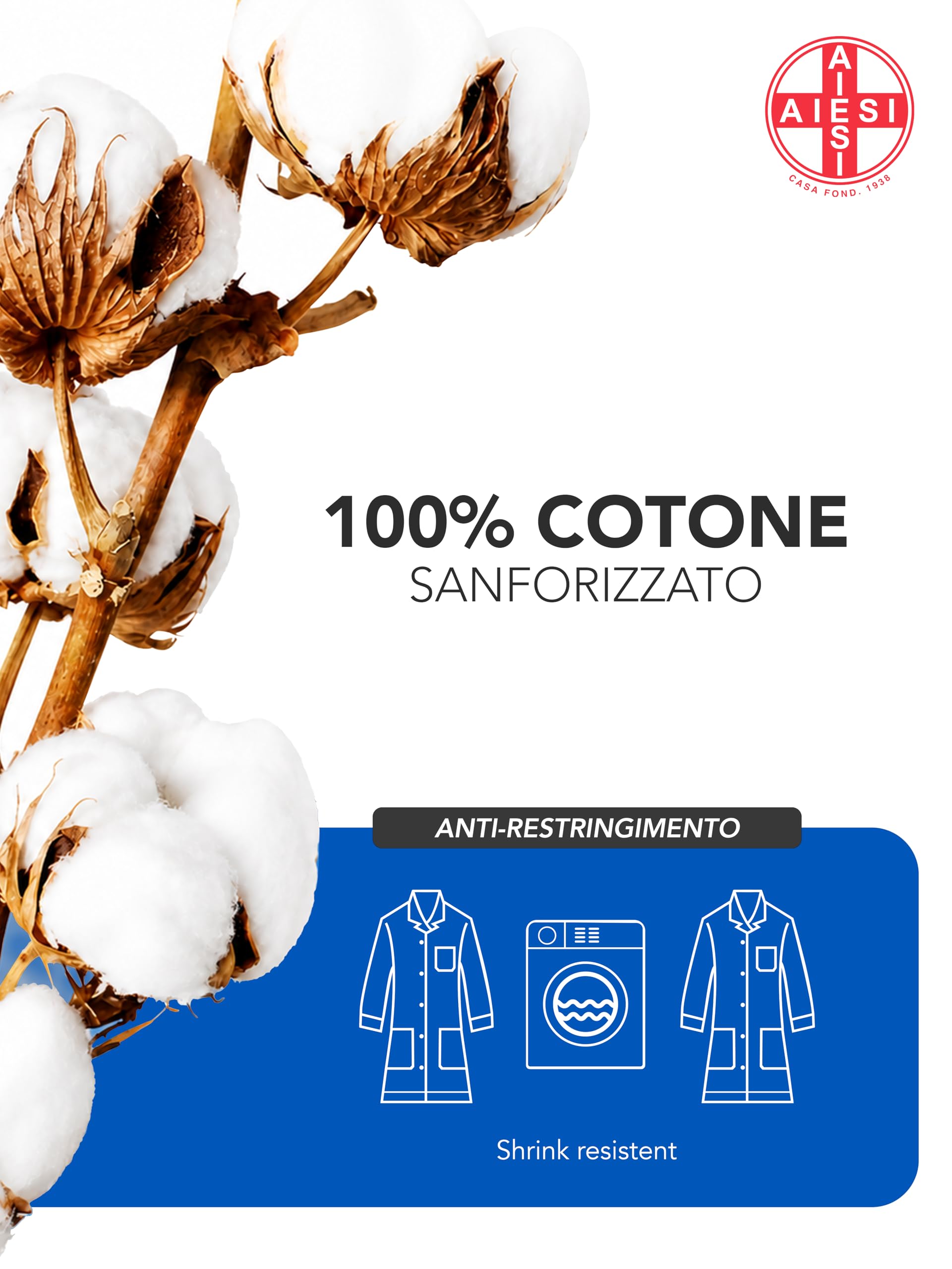 AIESI® Camice medico e da laboratorio per uomo bianco in cotone 100% sanforizzato