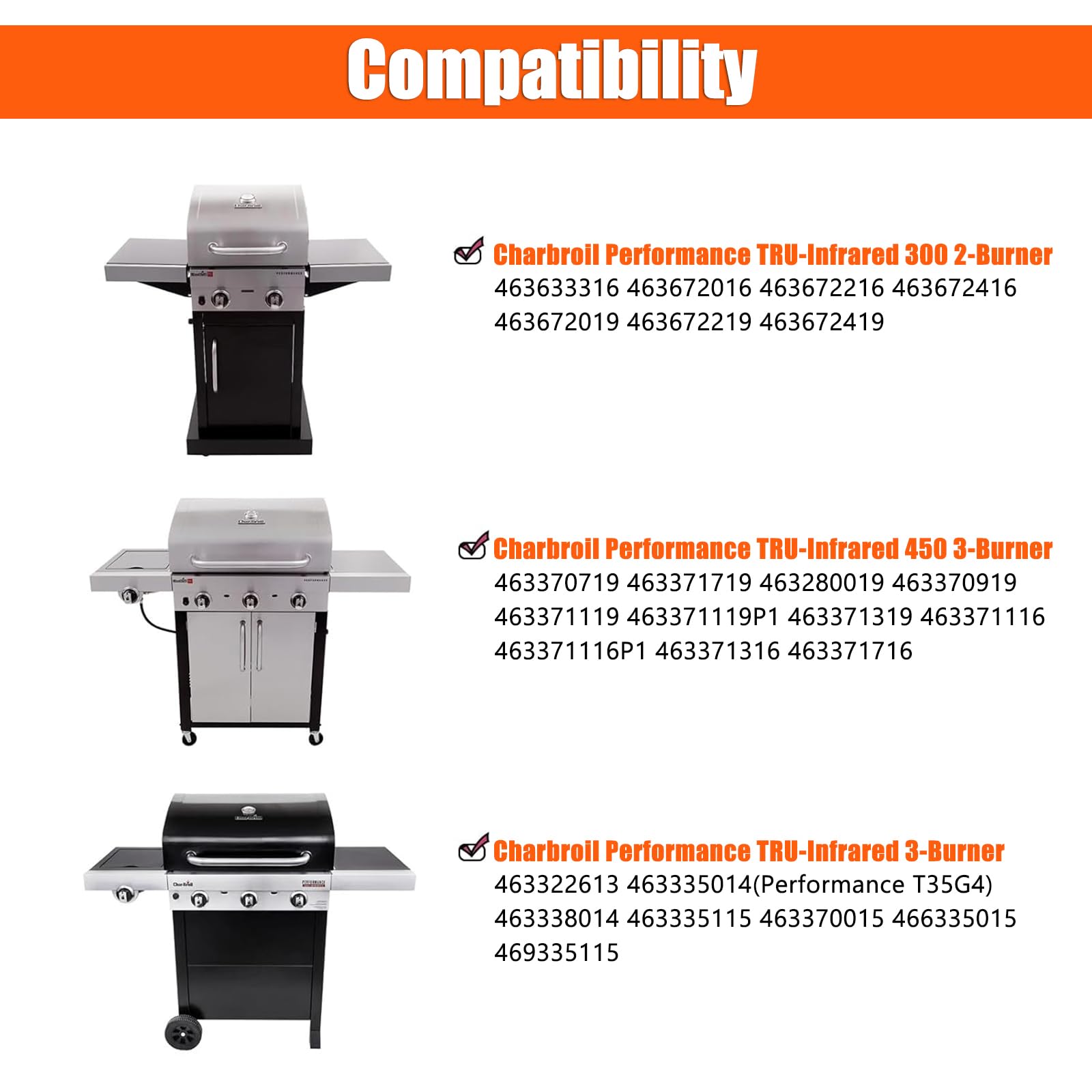 GFTIME 43,2 cm infrastruktura grilla na podczerwień do Charbroil Performance TRU z 2 palnikami na podczerwień, stal porcelanowa zamienna płyta grillowa dla Charbroil 463633316, 463672016, 463672416