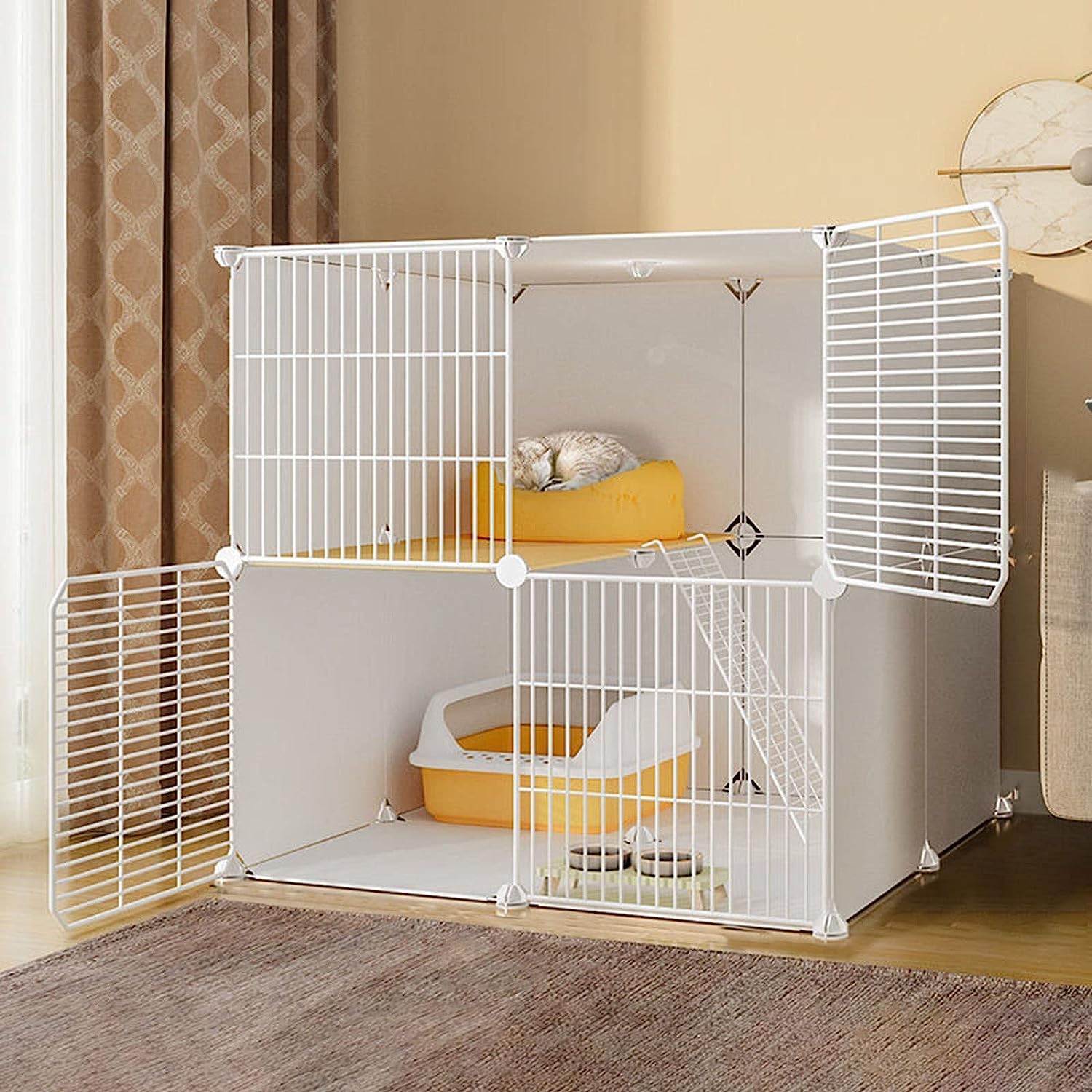 Recinto per Gatti per Piccoli Animali, recinto per Gatti Fai da Te in Metallo con Porta per Conigli Ricci Gatti porcellini d'India - Include Ciotola per Gatti (Dimensioni: 75 * 75 * 73 cm)
