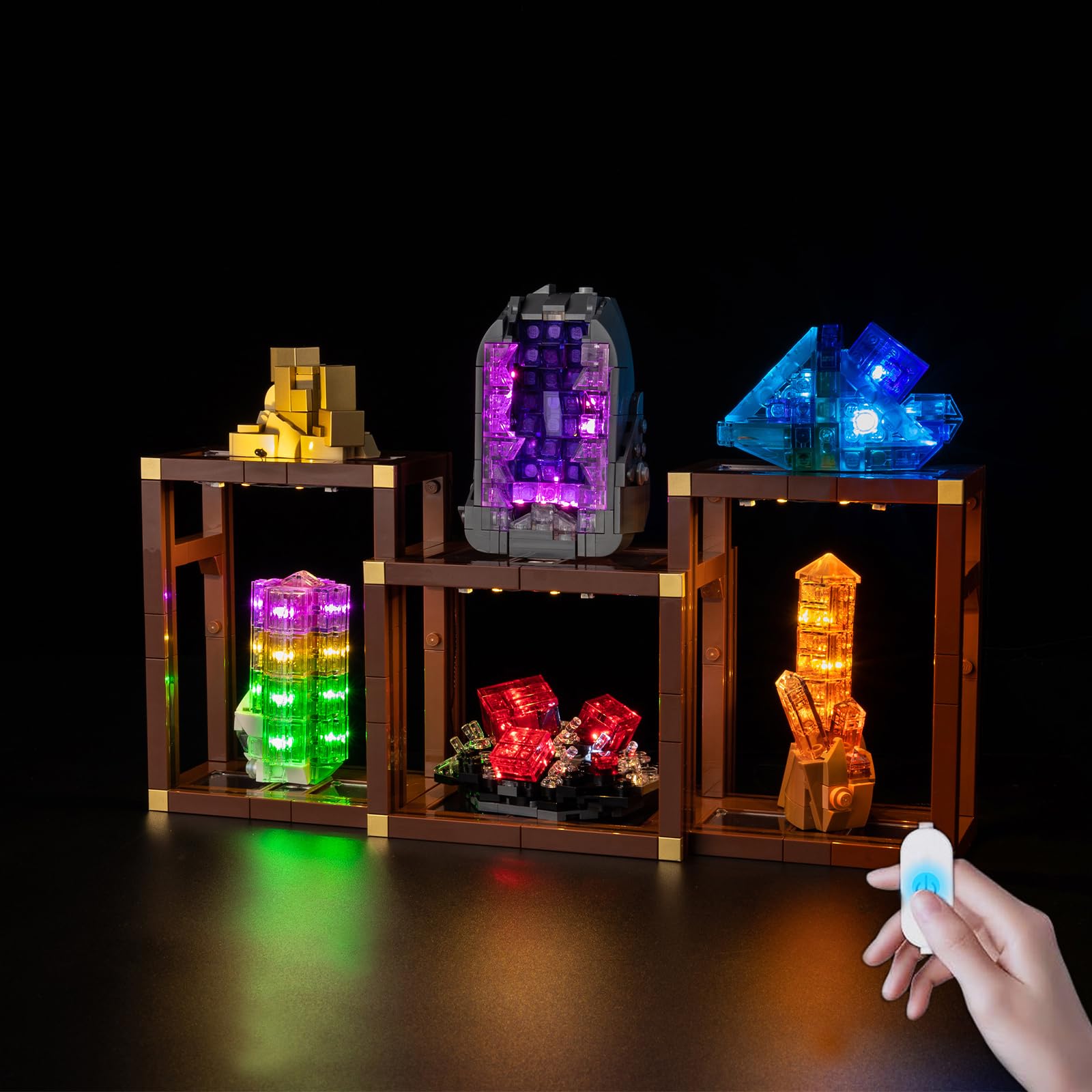 Contents of the BrickSoul LED Light Up Kit package, including light control button, light kits, service guide, tweezers, and battery box.