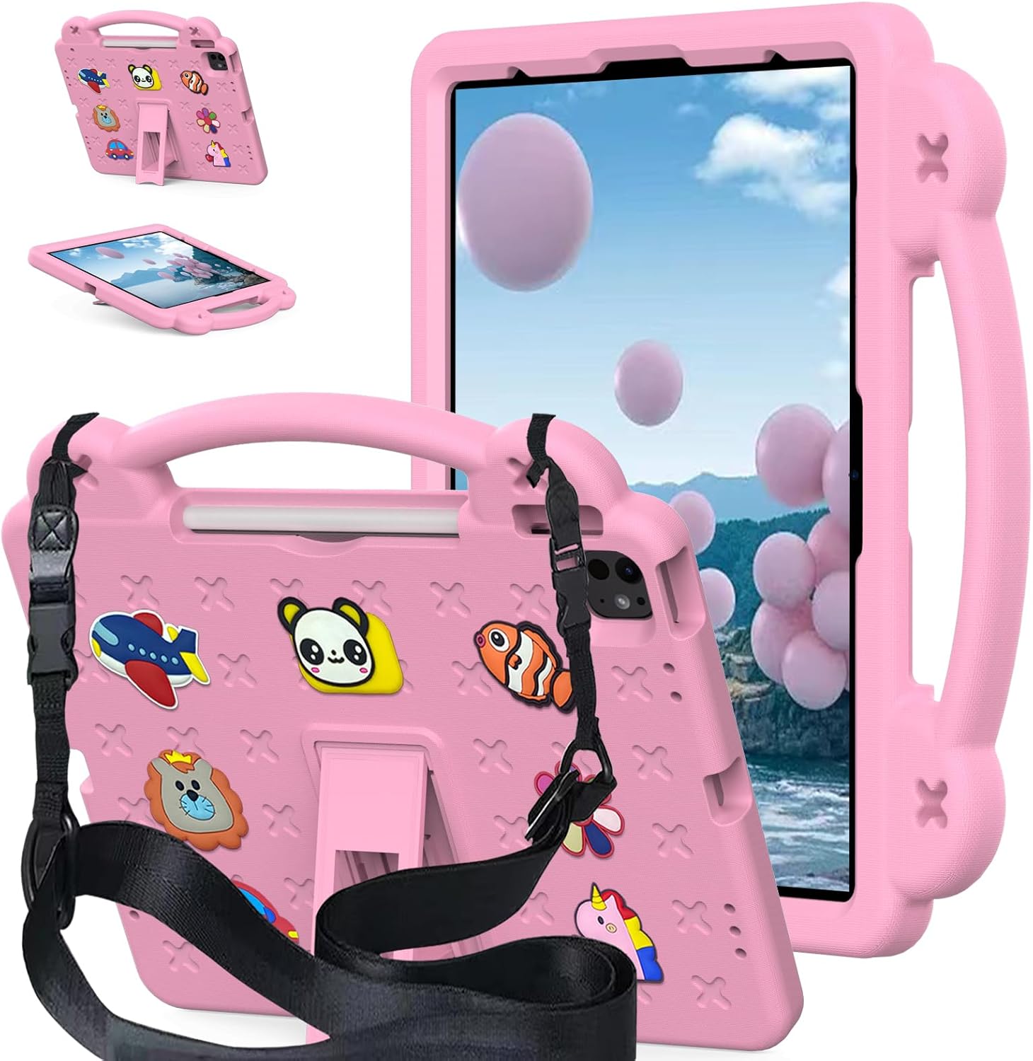 Kids Case for iPad Air 13 inch M2/M3 (2024/2025), for iPad Pro 13 inch 7th Gen M4 (2024)/Pro 12.9 inch (2022/2021/2020), Pink