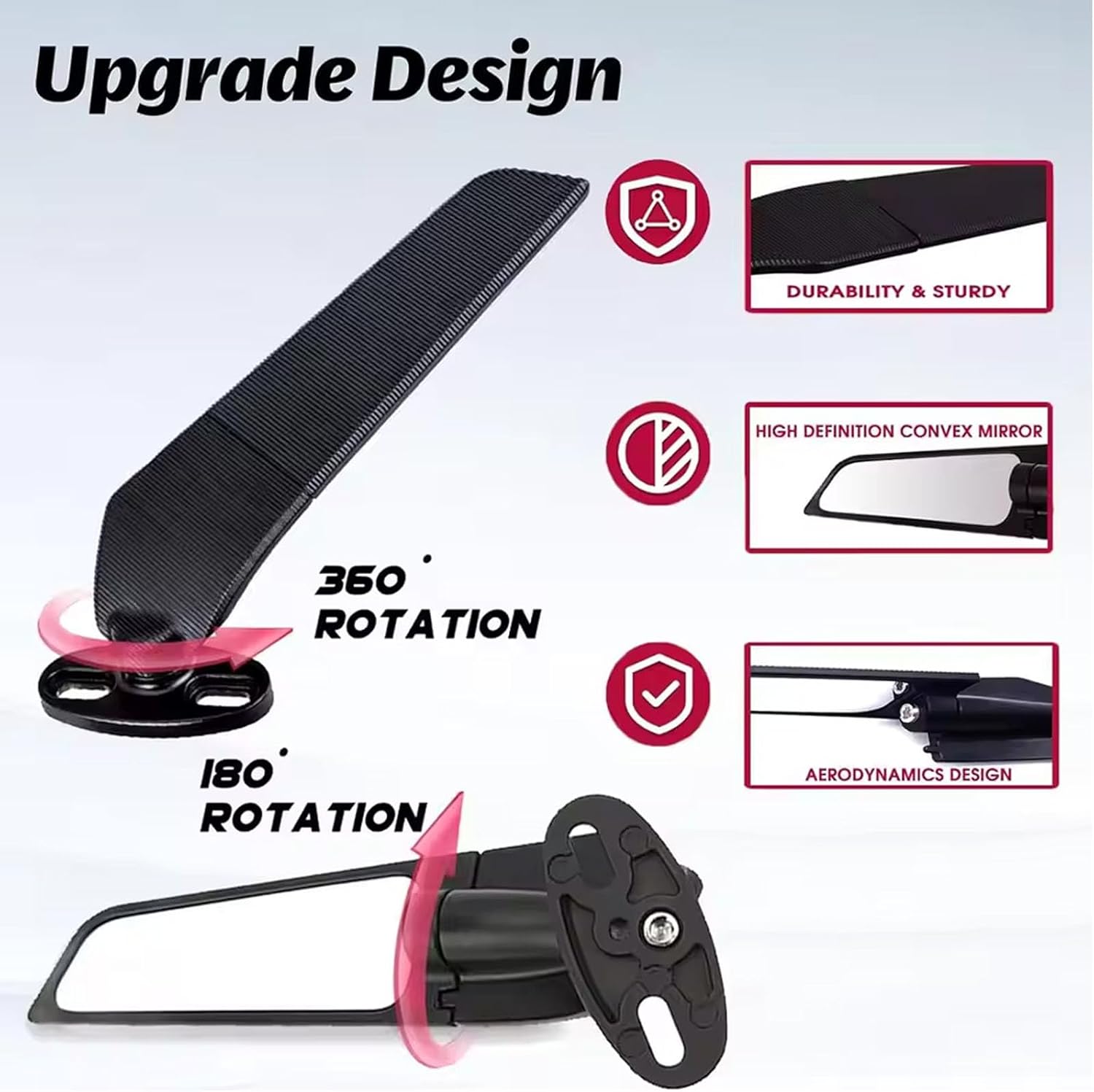 Motorcycle Rear View Mirrors Stealth Wind Wing Mirror 360° Rotatable Aluminum Side Mirrors Compatible with kawasaki ninja 300 400 250,for Honda CBR600RR CBR1000RR CBR250R CBR300R,for Suzuki,for Ducati