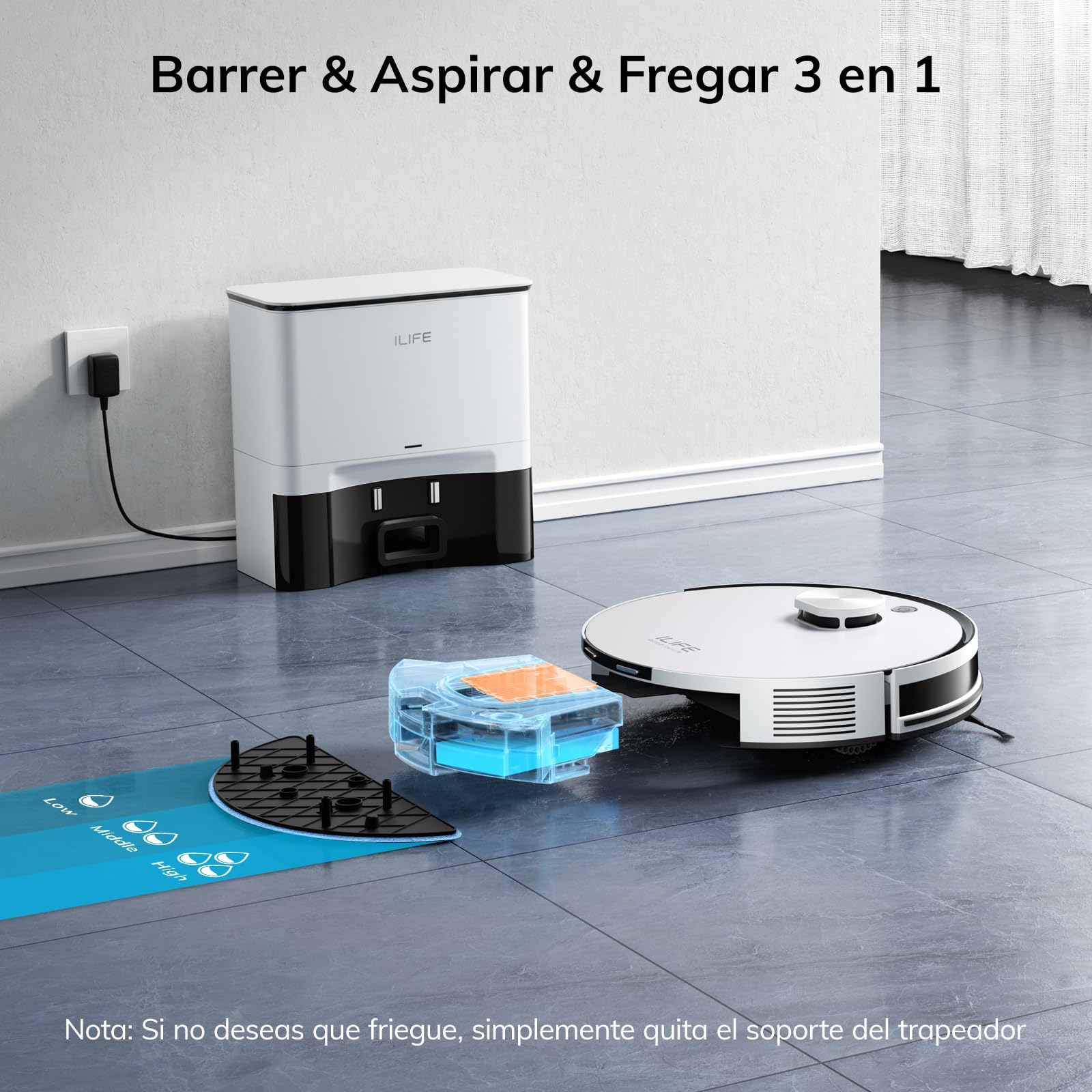 ILIFE A30 Pro Aspiradora y Trapeador, Estación de Autovaciado para 60 Días, Succión 5000Pa, Navegación LiDAR, WiFi 2.4G/App | Succión 5000Pa, Navegación LiDAR, WiFi 2.4G/App/Alexa/Control Remoto, Cepillo Rodillo para Alfombras y Suelos Duros