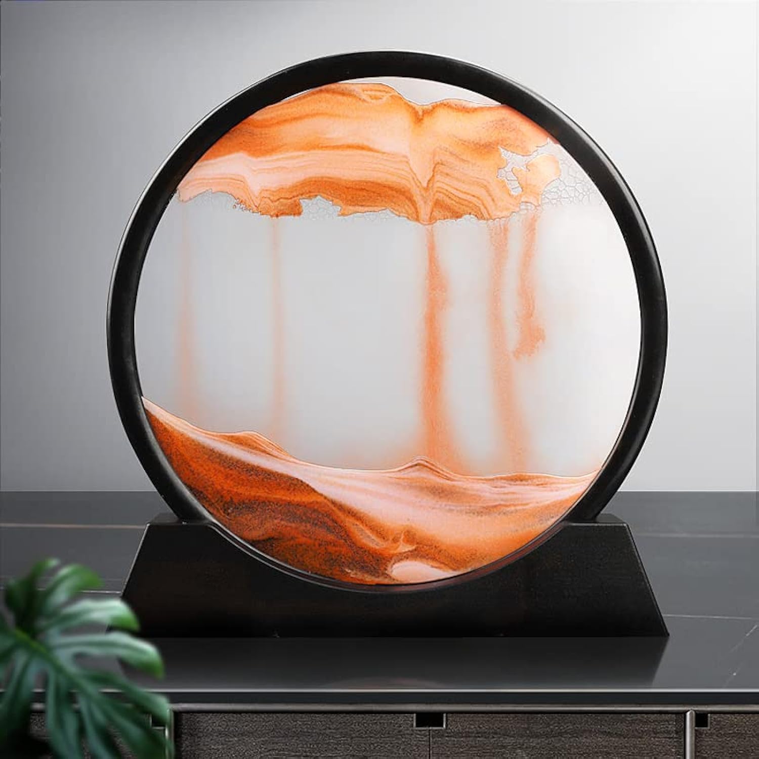 3D Dynamic Sand Art Liquid Motion, Moving Sand Art Picture Round Glass 3D Deep Sea Sandscape in Motion Display Flowing Sand Frame Relaxing Desktop Home Office Work Decor (12", Yellow Sand)