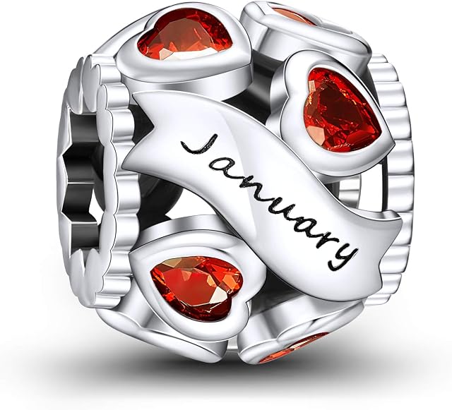 NINGAN Birthstone Charms for Bracelets-925 Sterling Silver Openwork Bead Charms, Love Heart Charms for Bracelets and Necklaces, Happy Birthday Gifts for Women Girls