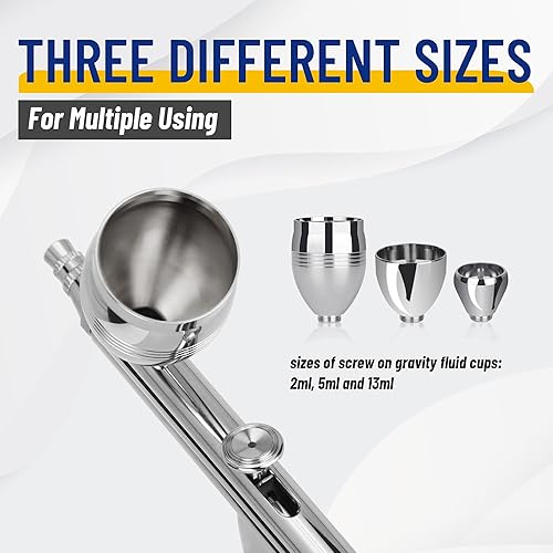 Miniatura 5 de Timbertech - Juego de aerógrafo multiusos, AG-183K, kit de aerógrafo de alimentación por gravedad de doble acción con agujas de 0.30.50.031 in, taza