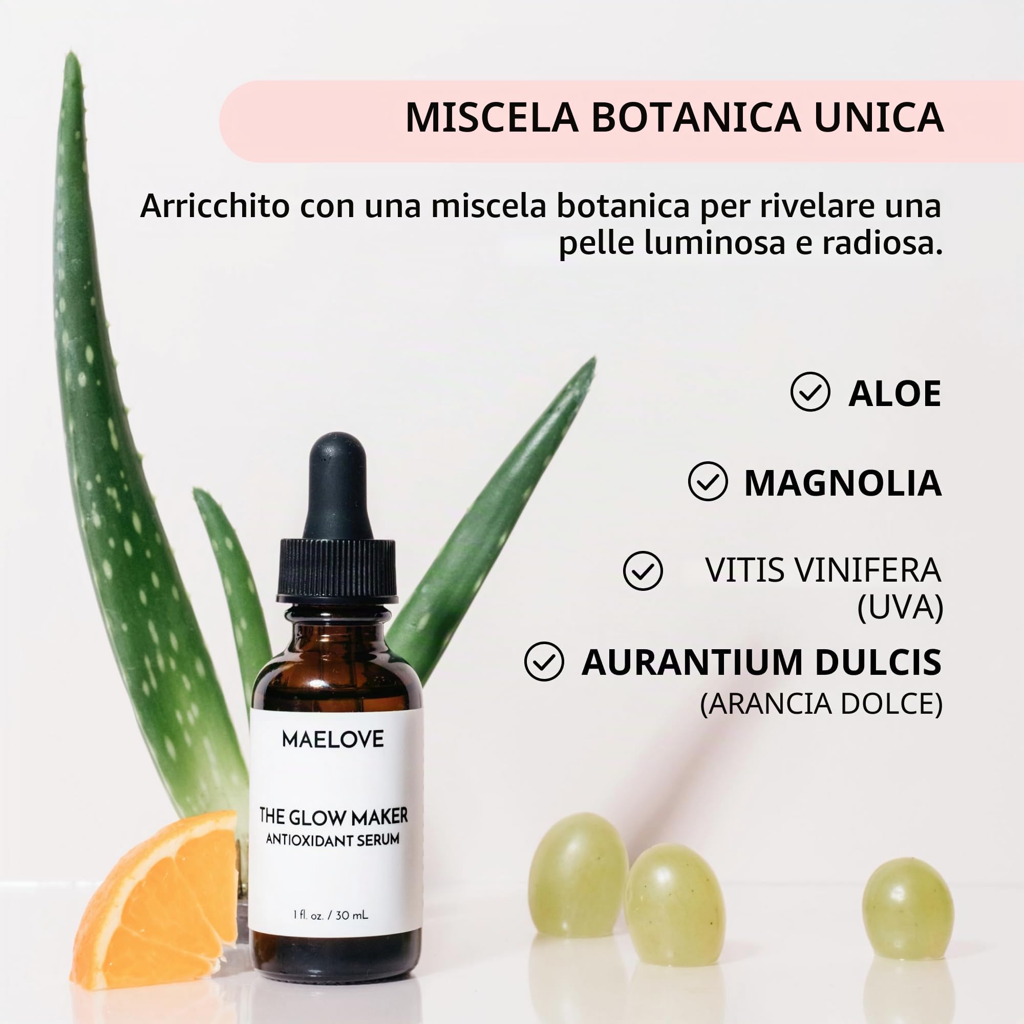 MAELOVE Siero alla vitamina C, illuminante con vitamine C, E, acido ferulico e acido ialuronico, senza profumo, premiato siero illuminante e idratante per il viso, 50 ml
