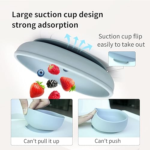 Miniatura 3 de SmoreBaby Juego de 4 platos de silicona para bebés, platos de tazón para niños, vasos de alimentación para bebés, cucharas de silicona con