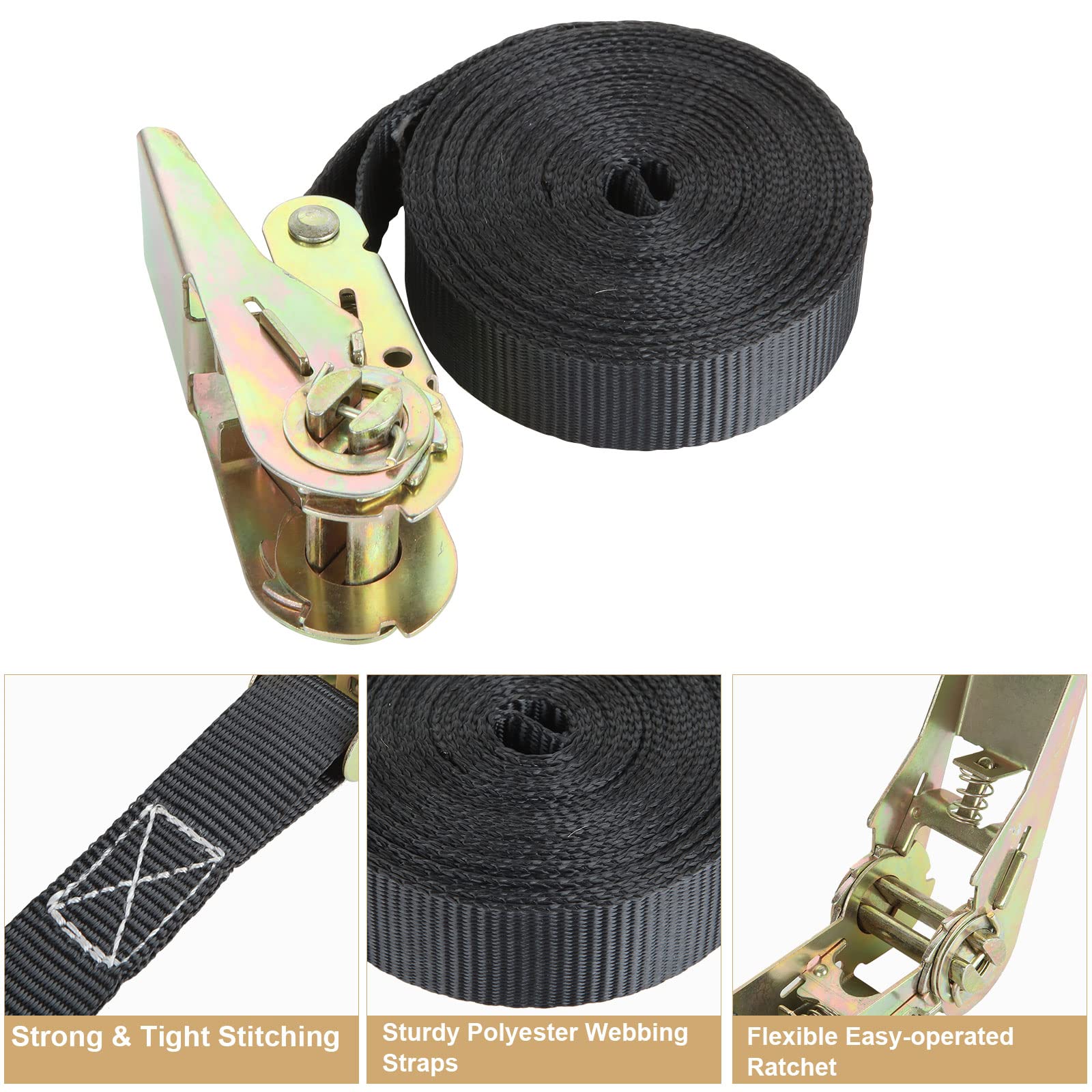 LOLYSIC 4PCS Black Ratchet Straps 25mm x 6M Endless Ratchet Straps Heavy Duty No Hooks Ratchet Tie Down Strap for Motorcycle Car Trailer Truck Securing Cargo Luggage - Image 2