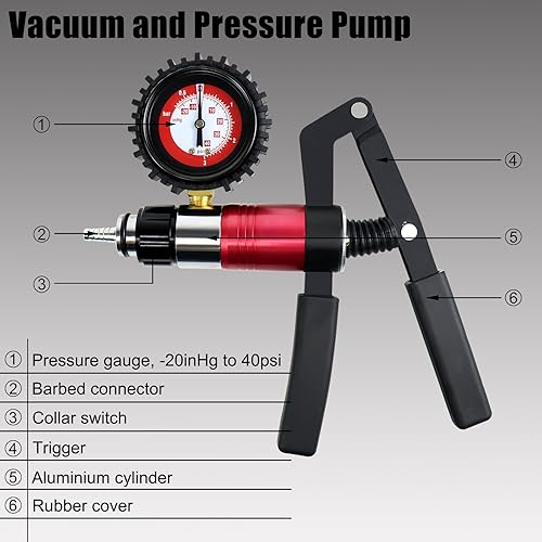 Miniatura 4 de YSTOOL Bomba de vacío y presión de mano Kit de herramientas de purga de líquido de embrague de freno, cambio de aceite, juego de sangrado de líquido