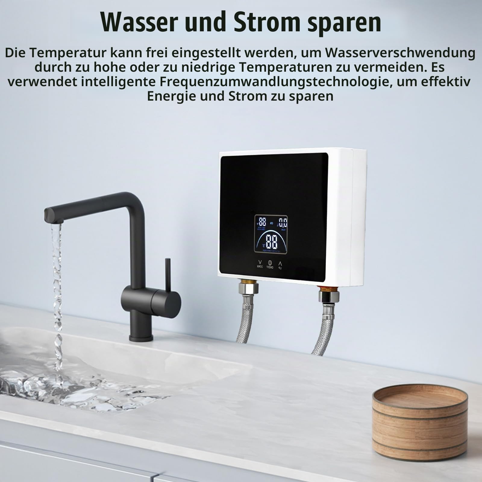 Tankless Durchlauferhitzer Elektrisch - 220V 5500W Instant Warmwasserbereiter mit LED-Display, 30-55℃, Steckerfertig, für Badezimmer Küche