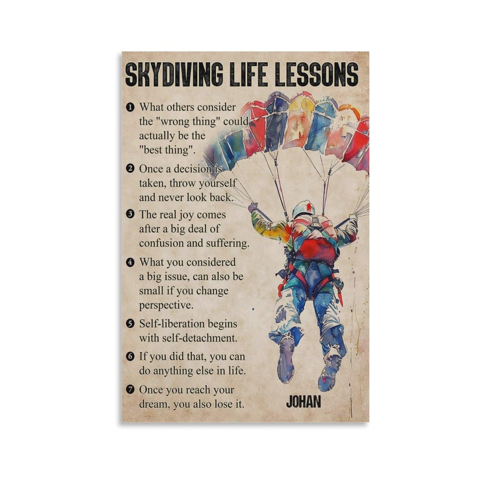 WLQZFRWV Skydiving Life Lessons Personalized Poster Canvas Poster Bedroom Decor Landscape Office Room Decor Gift 12x18inch(30x45cm)