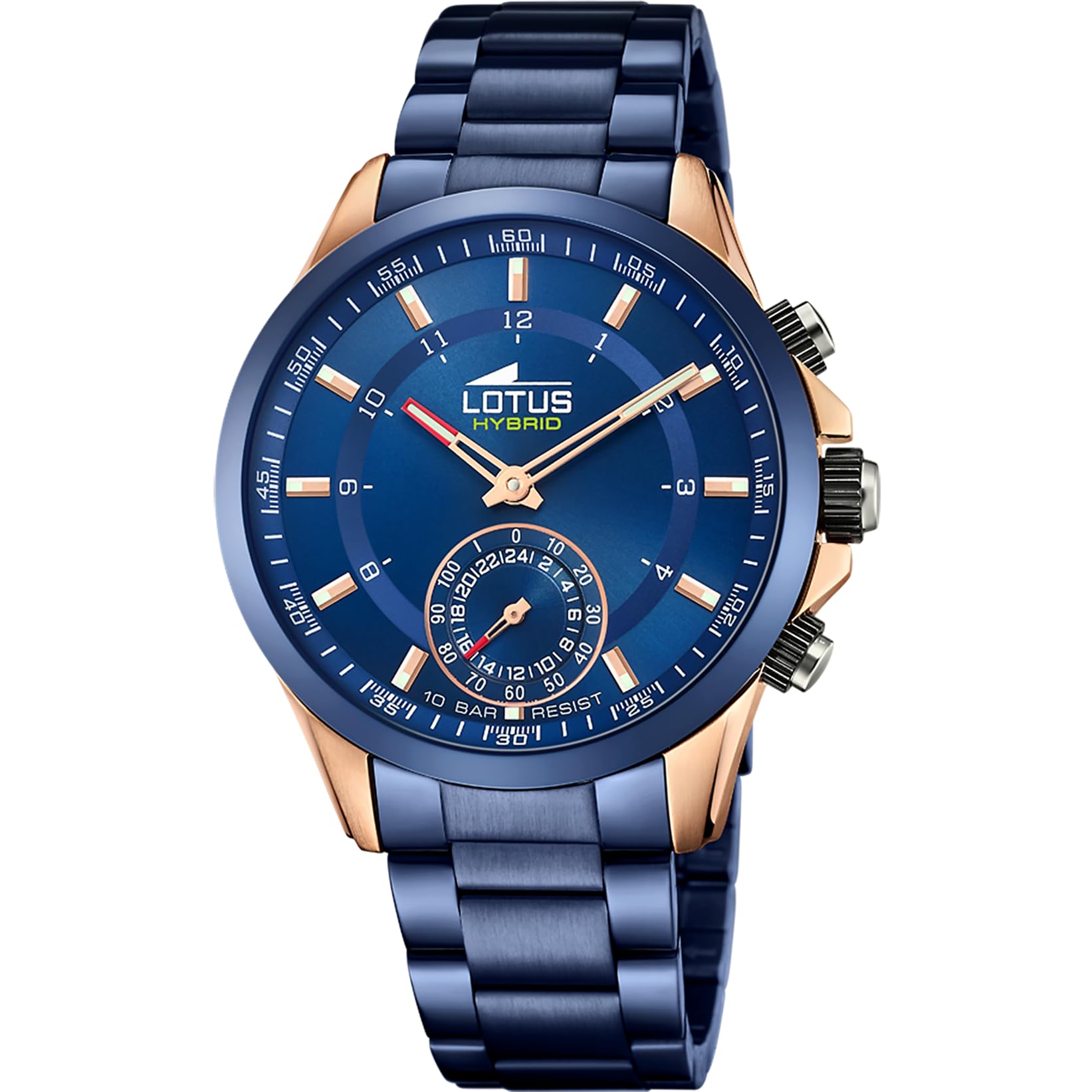LOTUS Reloj Inteligente Hombre Híbrido Connected de Acero Inoxidable 316l Azul - Analógico - Resistente al Agua 10 ATM 18809/​1 - Control Música, Cuenta Pasos, Notifica y Rechaza Llamadas