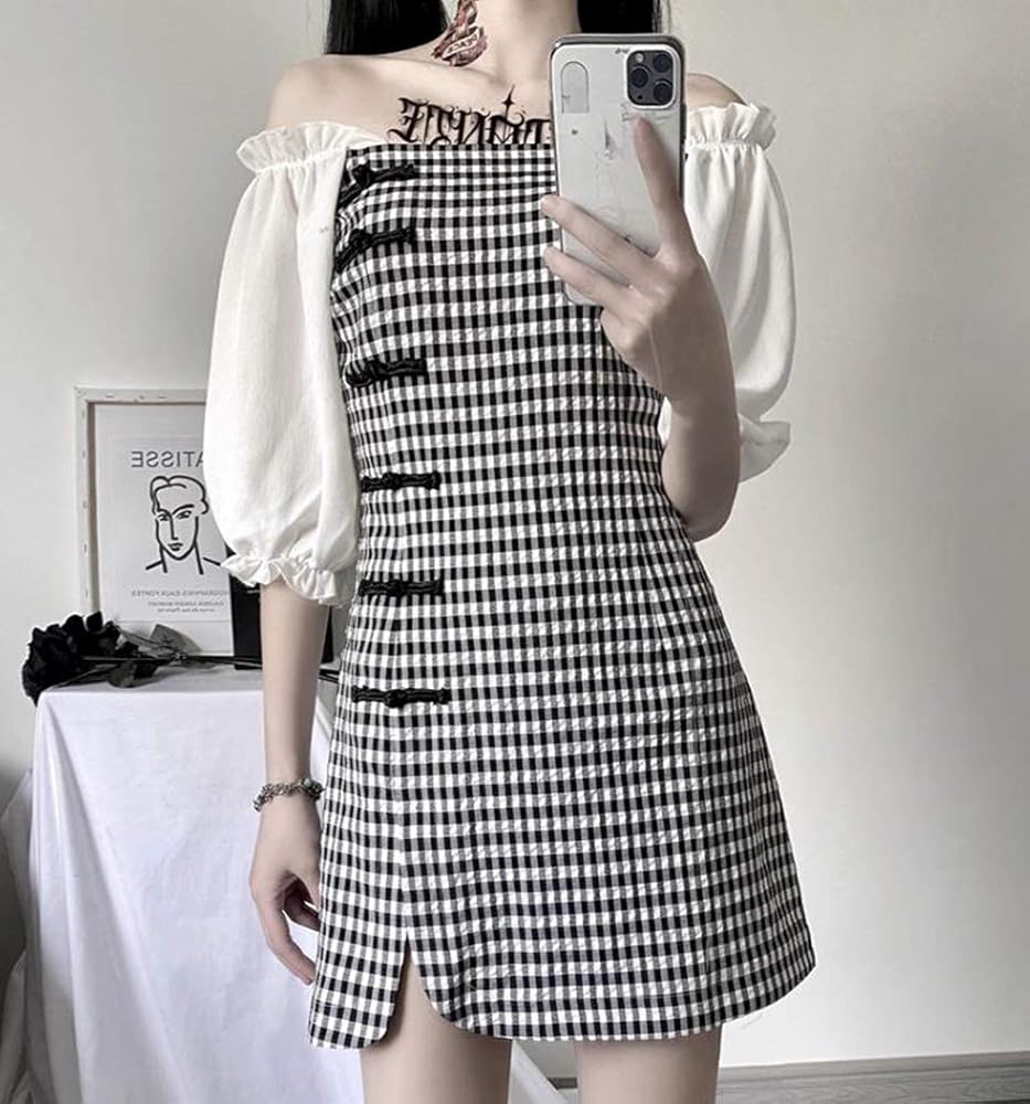 チェック柄オフショルダーミニワンピース チェック柄オフショルミニワンピース[dk1436] | レディース