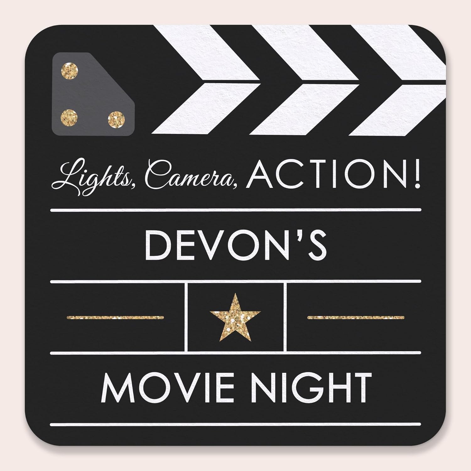 Big Dot of Happiness Personalized Red Carpet Movie Night Drink Coasters, 4-Inch Disposable Square Paper Coasters for Birthday Party, Custom Funny Cocktail Table Decor for Bar Drinks - Set of 25
