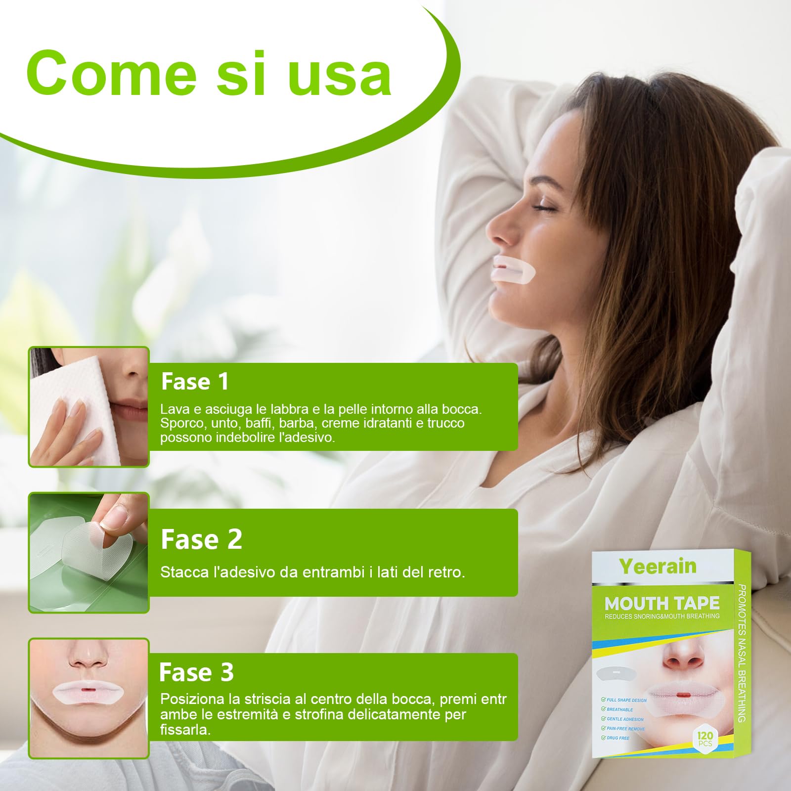 Mouth Tape for sleeping 120 Pezzi, Cerotti Bocca per Dormire per Migliorare le Cattive Abitudini Russare, Mouth Tape for Sleeping, Parlare nel Sonno, Sbavare, Dispositivo - 5