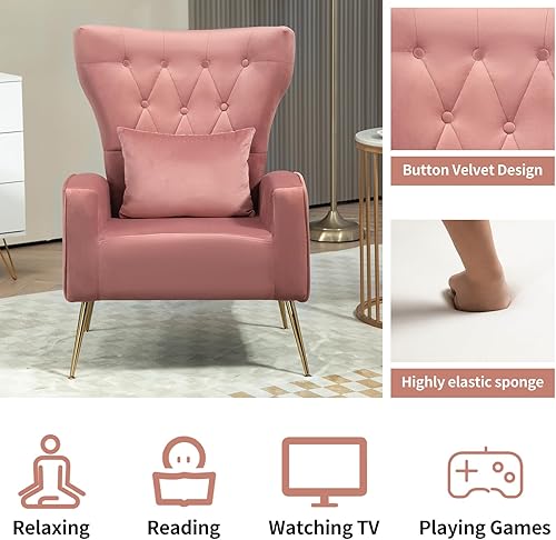 Miniatura 110 de Sillas modernas para sala de estar, sillón de terciopelo con almohada lumbar, sillas de dormitorio con respaldo alto, silla de tocador, silla de