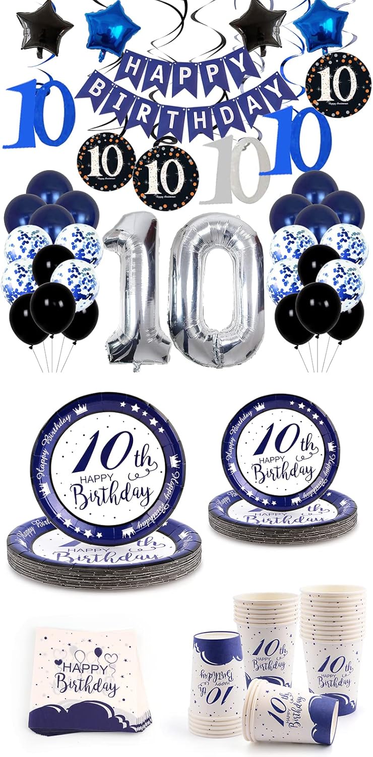 10th Birthday Decorations for Boys Girls Navy Blue Party