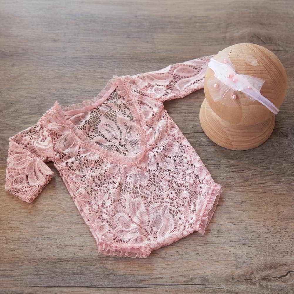 Zeroest Newborn Photography Outfits Girl Lace Romper Newborn Photography Props Rompers Baby Girls Skirt Photoshoot 3 PCS