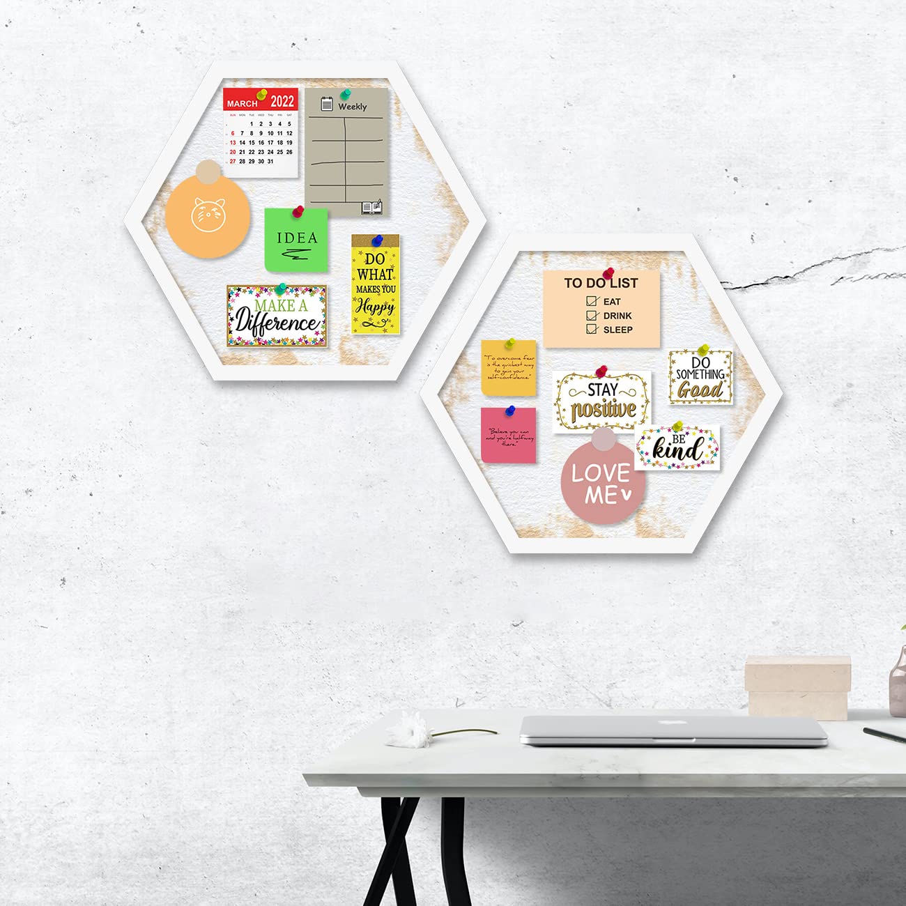 Notice Board Bulletin Board Pin-up Soft Cork Texture Display Board for Home, Office, Kids & School By Artstreet - (Hexagon Shape - Set of 2, White Frame, 14.5 X 16.5 Inches)-image-40