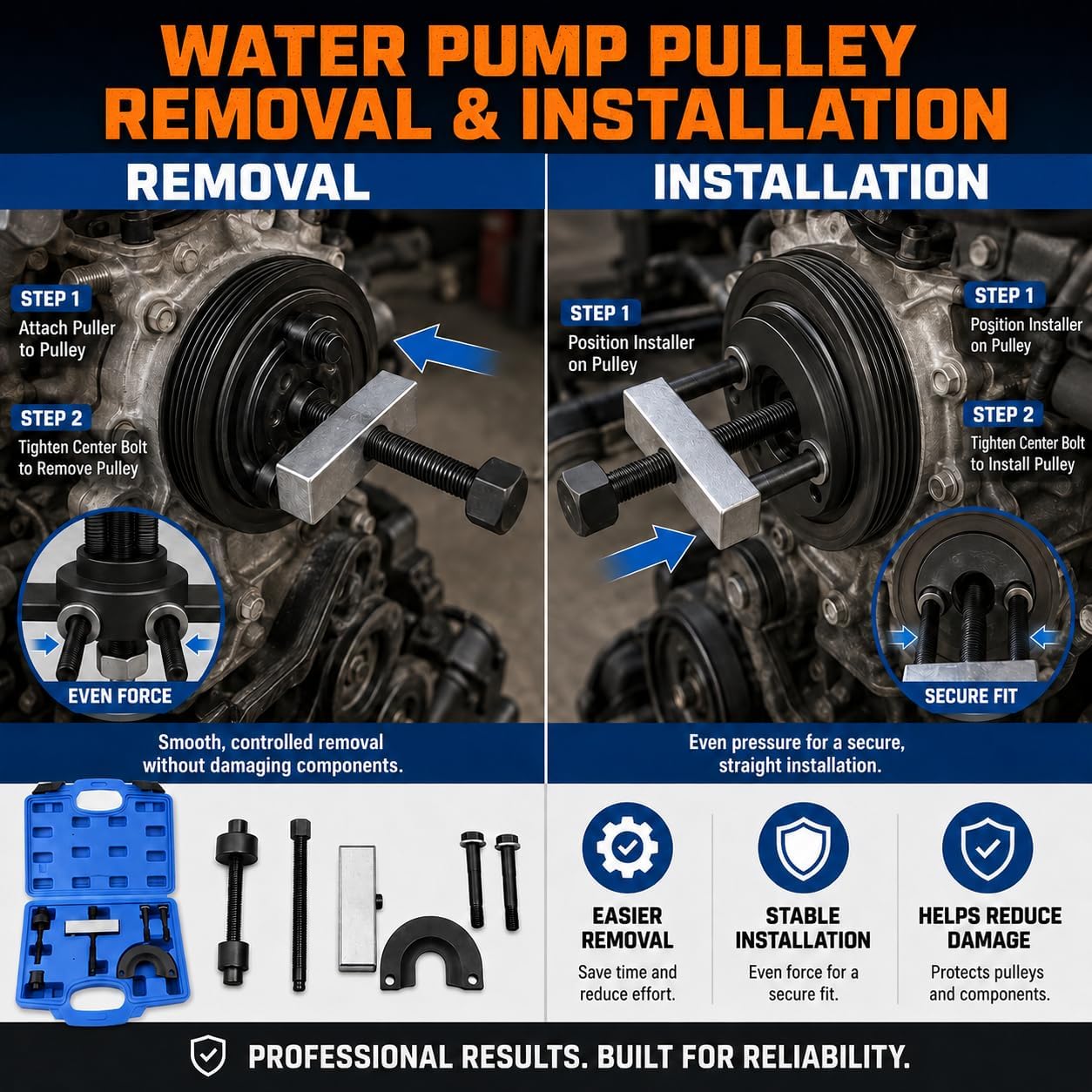 3.0L Water Pump Pulley Remover Installer Tool Kit Compatible with Ford Escape Fusion Taurus Lincoln MKZ Mercury Mariner Milan Sable DOHC Engine 8069 7483A 303-S455 Pulley Puller Tool