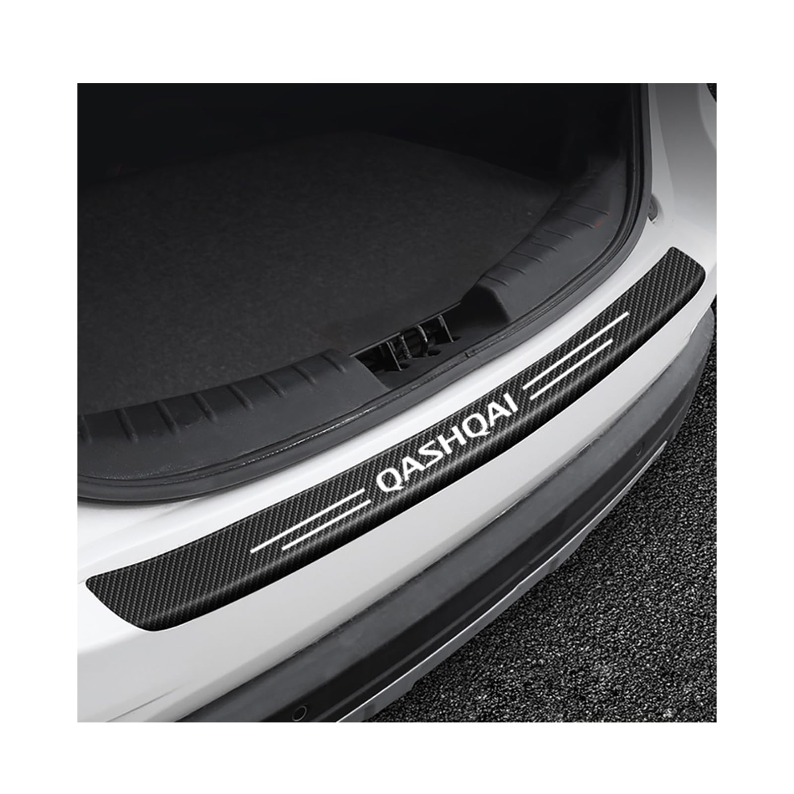 Generico Fibra Carbonio Protezione Paraurti Posteriore Striscia Pellicola per Nissan Qashqai，Adesivo Battitacco Porta Baule Auto Accessori