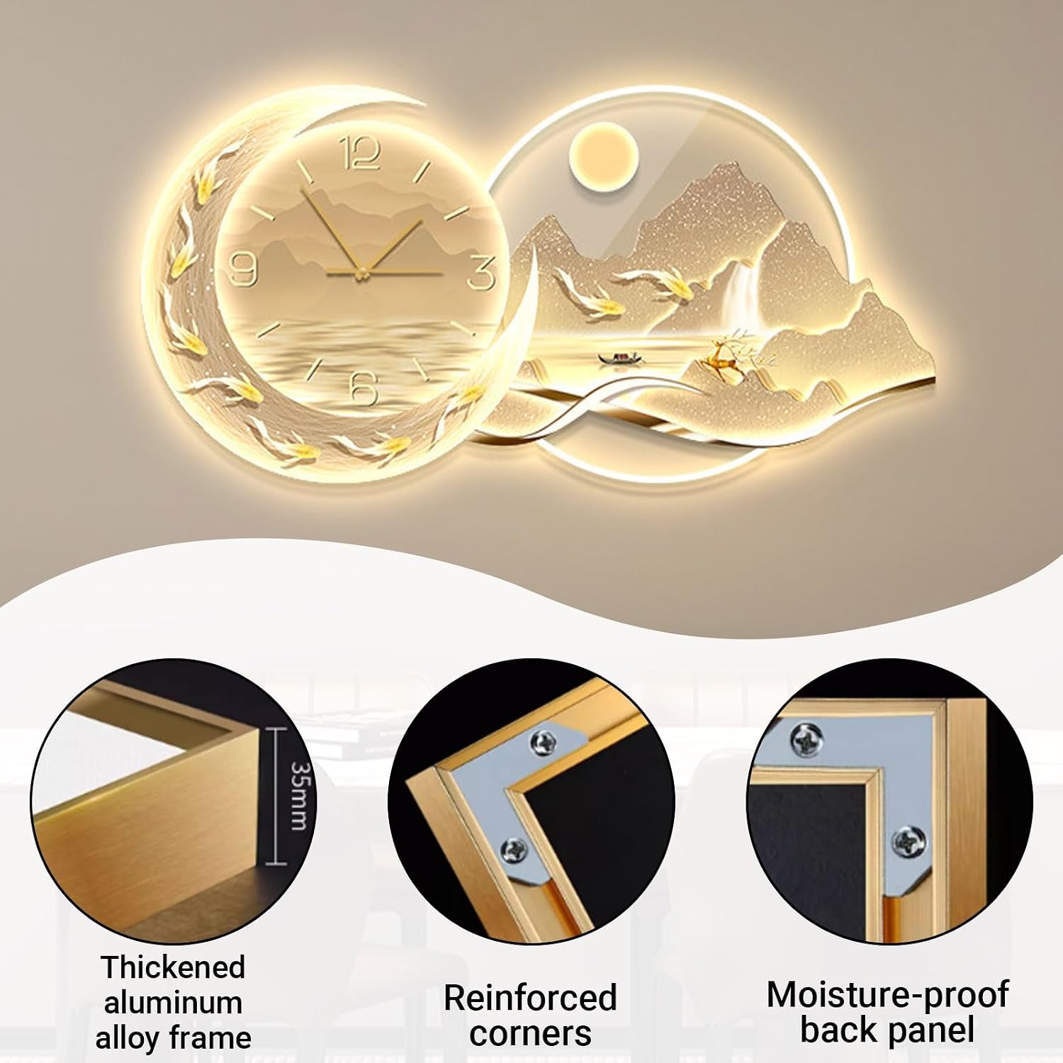 3D LED Wall Art Decor with Digital Calendar Clock, Modern Mountain Landscape Crystal Porcelain Hanging for Living Room and Bedroom image 4
