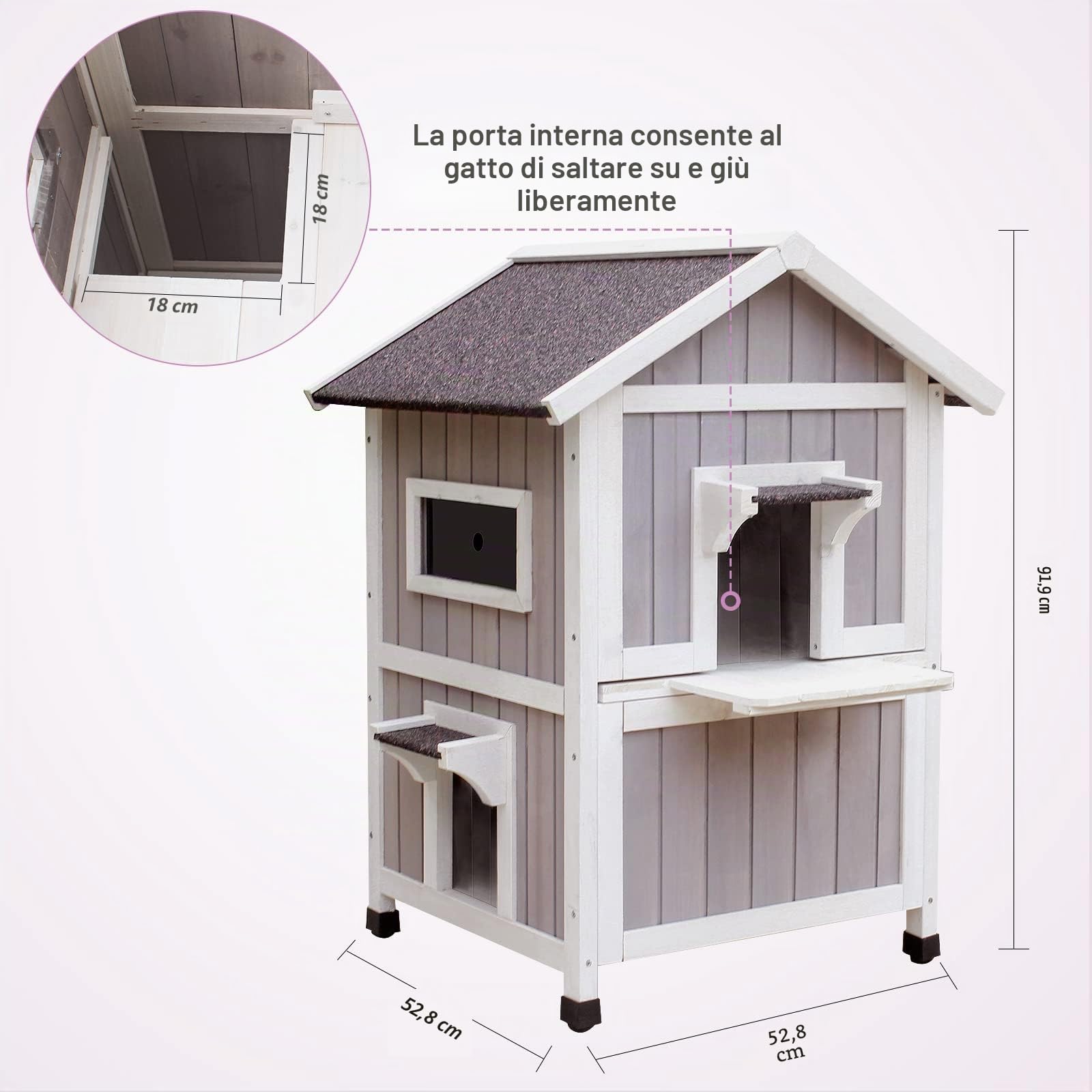 HiCaptain Casa per gatti selvatici resistente alle intemperie, rifugio in legno per gatti randagi all'aperto, cuccia gatto esterno grande a 2-4 piani con balcone e porta di fuga
