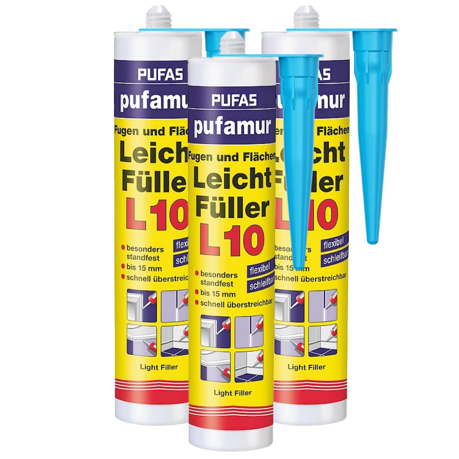 3x PUFAS Pufamur Fugen und Flächen Leichtfüller L10 310ml, inklusive kör4u Tülle (3)