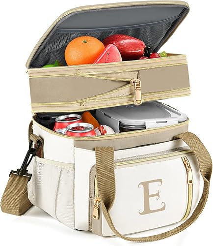 Lonchera térmica para mujer, reutilizable, bonita lonchera para oficina, picnic, playa, doble compartimento, ampliable, a prueba de fugas, Lonchera térmica para mujer, reutilizable, bonita lonchera para oficina, picnic, playa, doble compartimento, ampliable, a prueba de fugas,