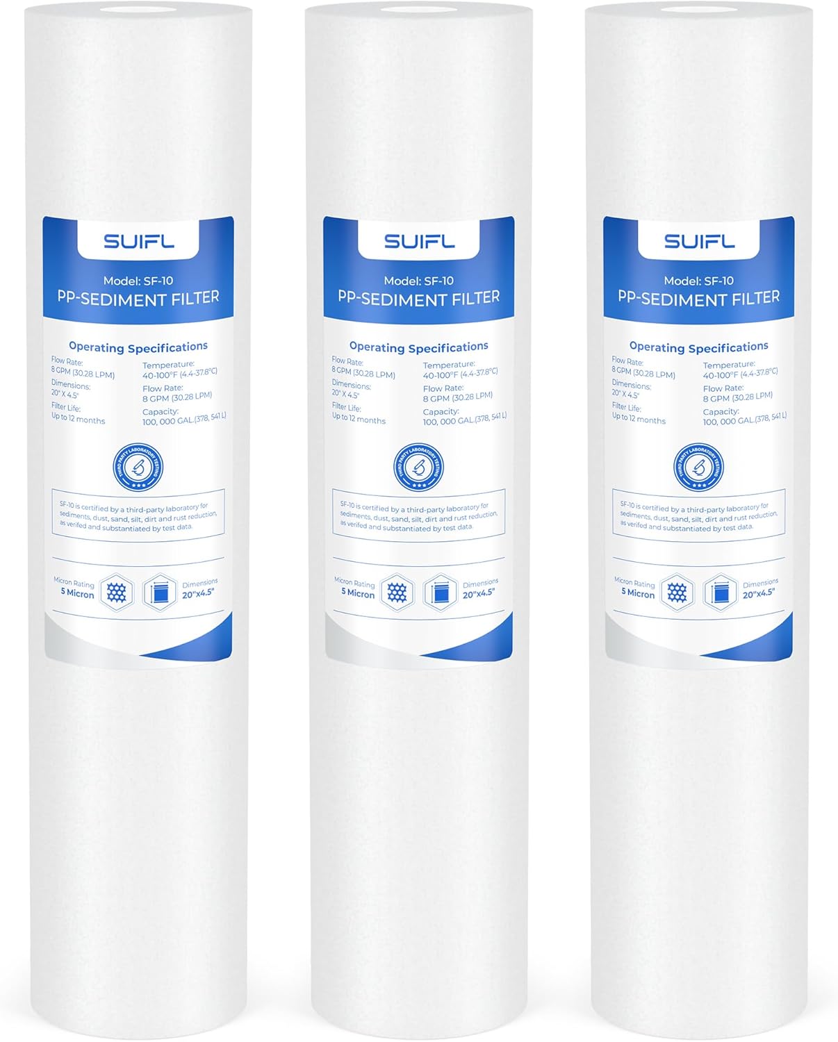 5 Micron 20 x 4.5 Whole House Sediment Filter Cartridge, Compatible with iSpring FP25B, Aquasana EQ-304-20, Home Master CFDGD2501-20BB, GeekPure PP20-BB, Pentair DGD-5005-20, 3 Pack