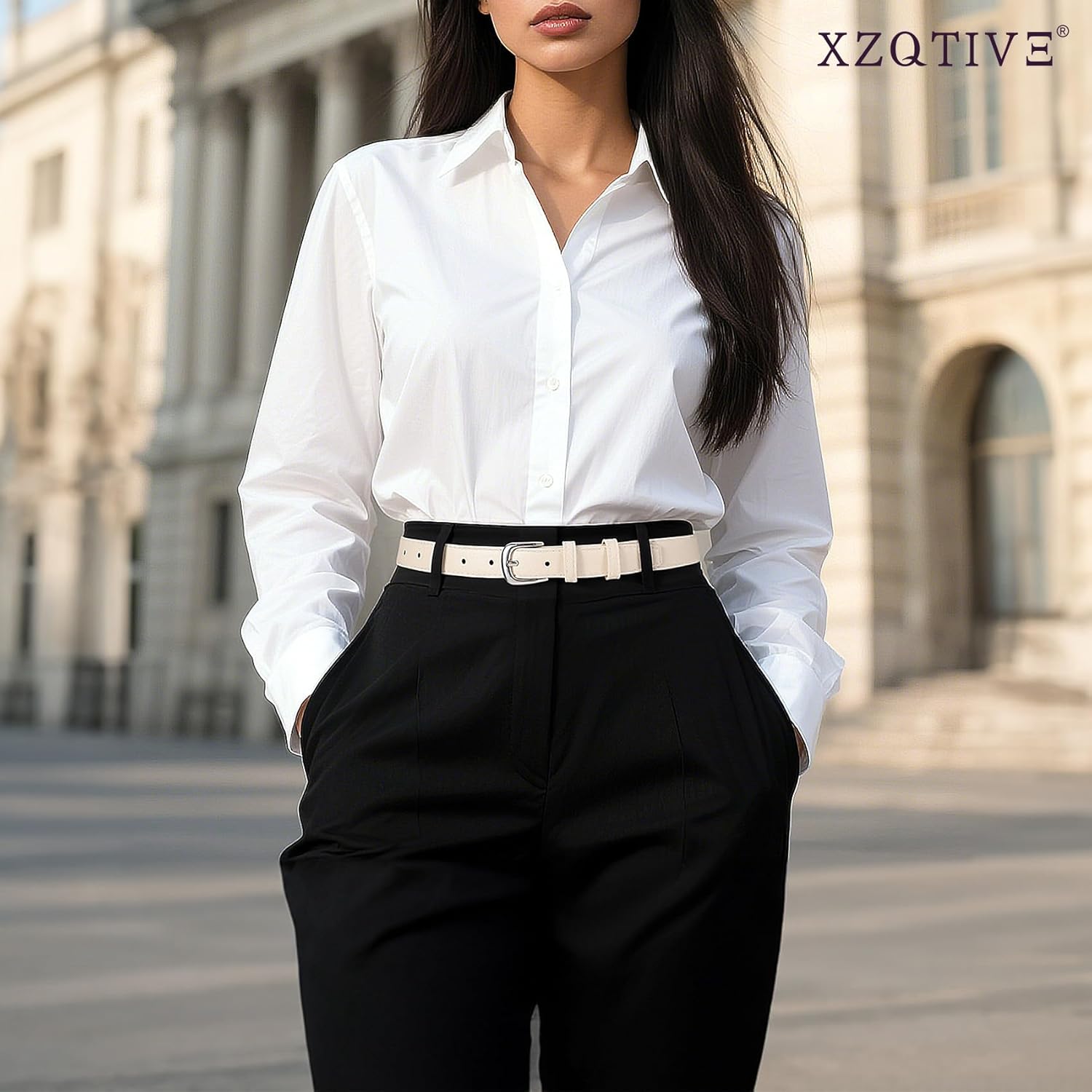 XZQTIVE Casual Leather Thin Belt for Women Fashion Ladies Waist Dress Belt for Jeans Pants with Silver Buckle - Image 2