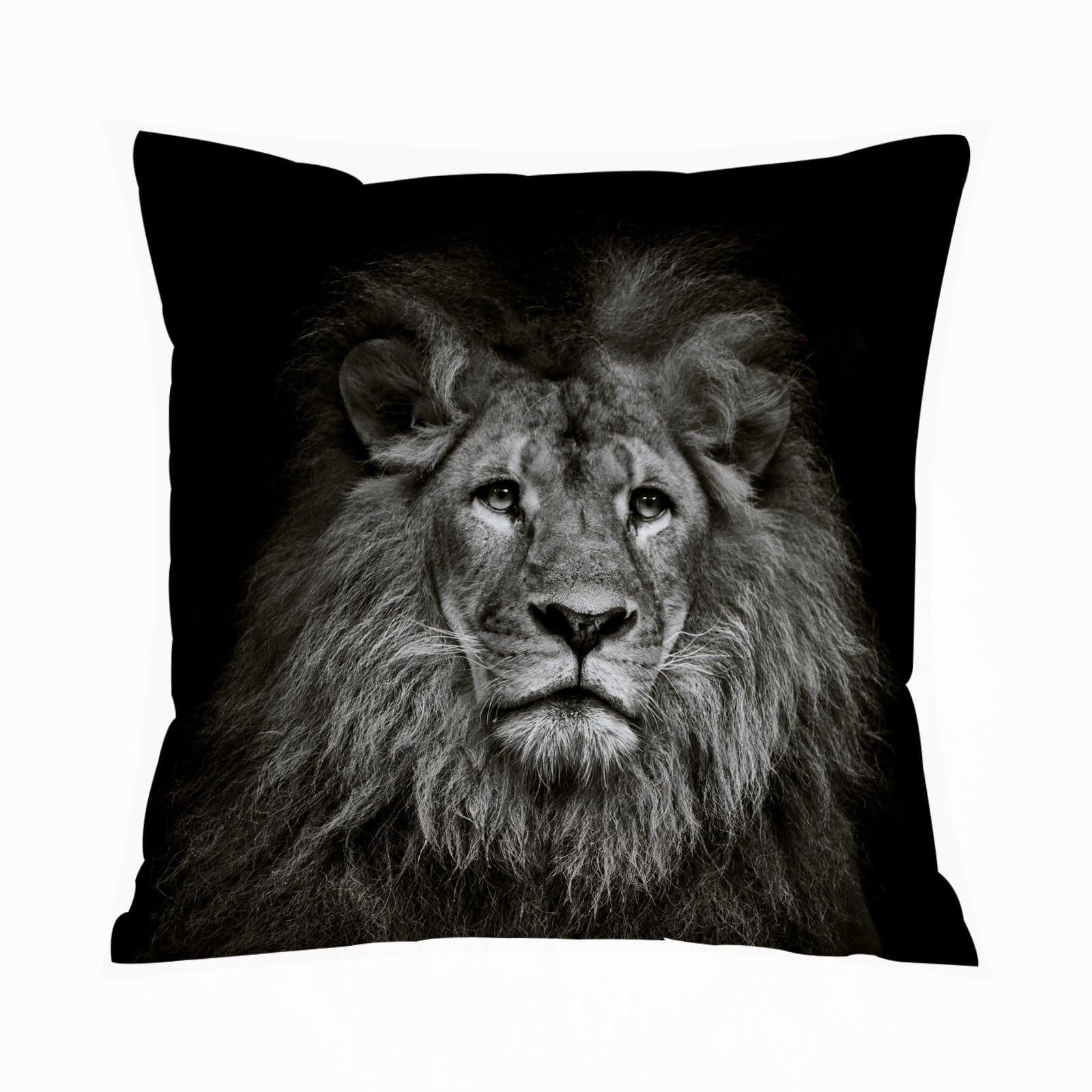 Aelksp A Black And White Lion Portrait On Black - A3 Cushion Cover Decorations Pillow Cover Home For Livingroom Couch Sofa Decor Throw Pillow Case Gifts,A Black And White Lion Portrait On Black,18X18 In