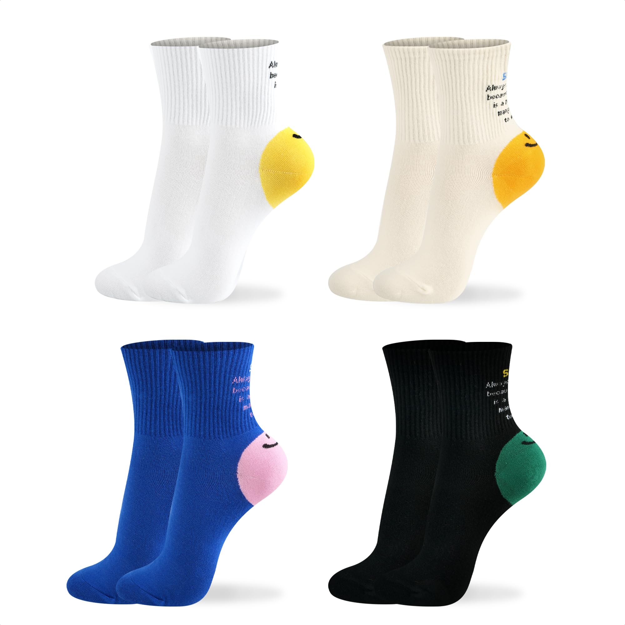 kikiya sockskikiya socks Women Crew | 4-6 Pairs Smiley Face Print Red Heart Preppy Design Fruit Graphic Cute Girls Cotton Socks | US 6-8